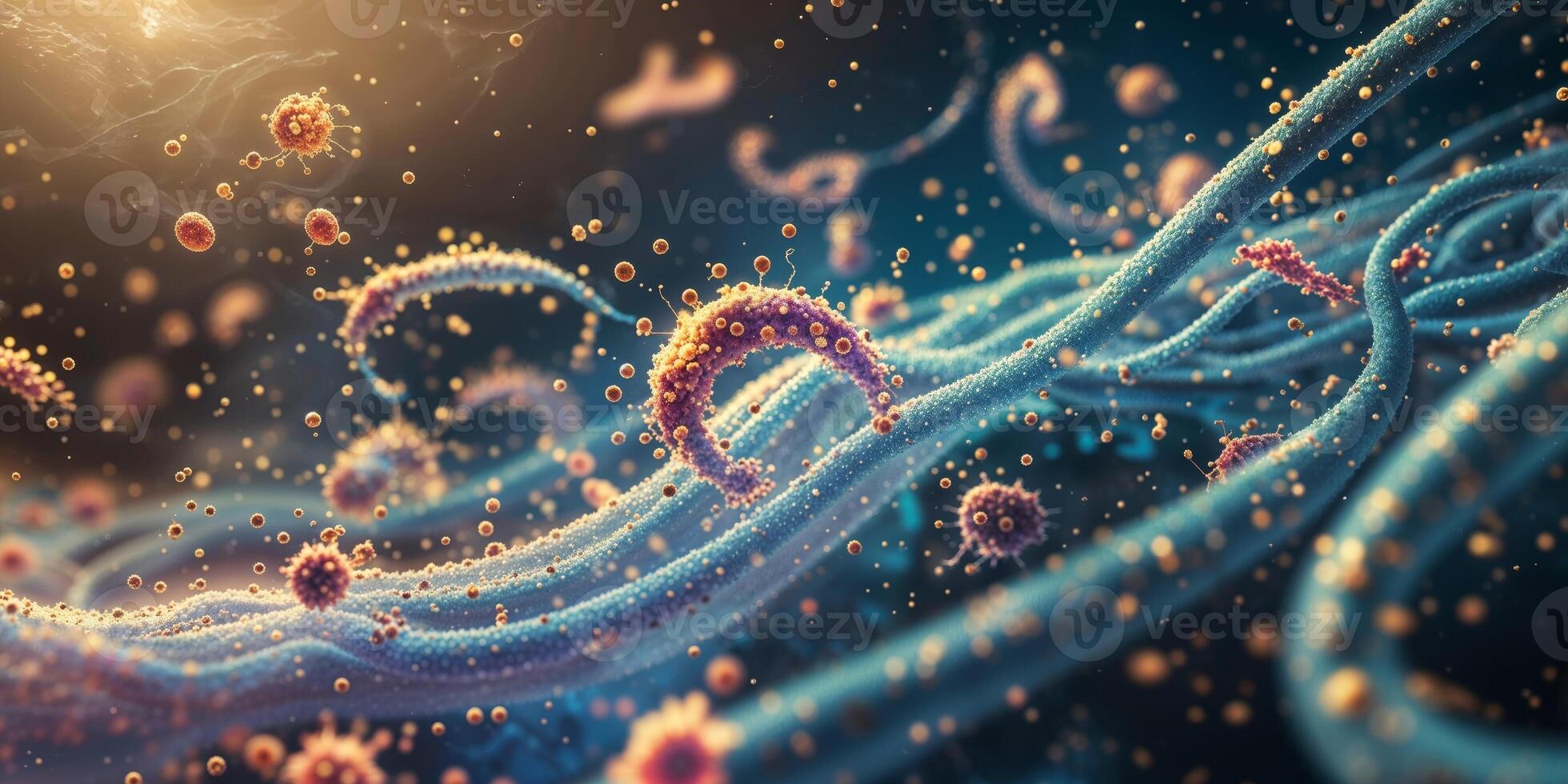 Microscopic depiction of swirling germs and energy in a body photo