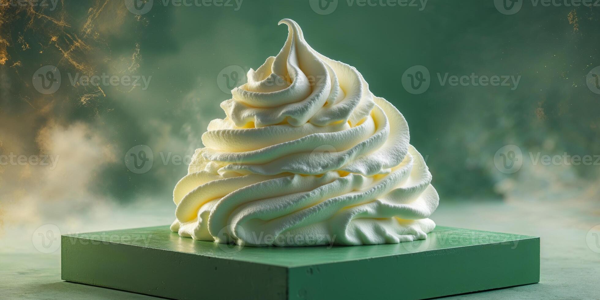 A white waffle cone with whipped cream on top photo