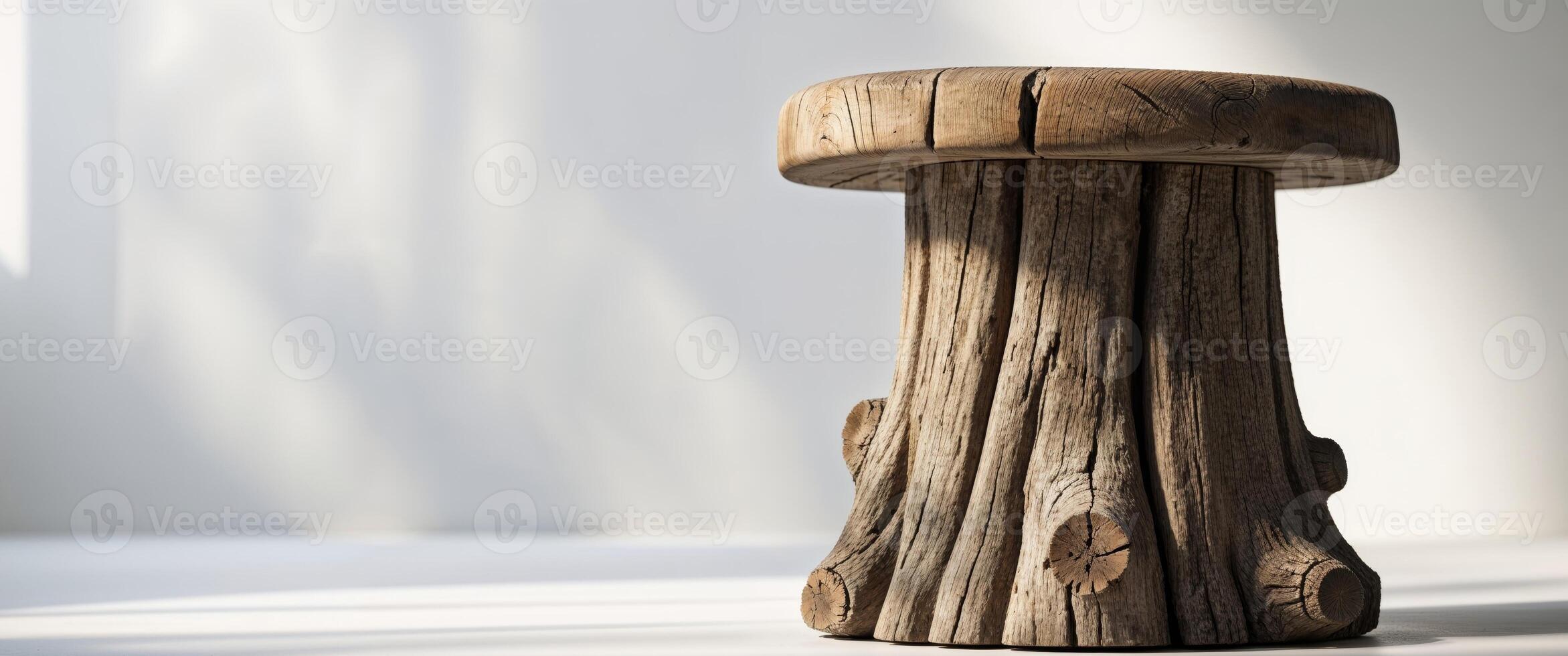 Rustic Wooden Stool Showcasing Tree Trunk Craftsmanship photo