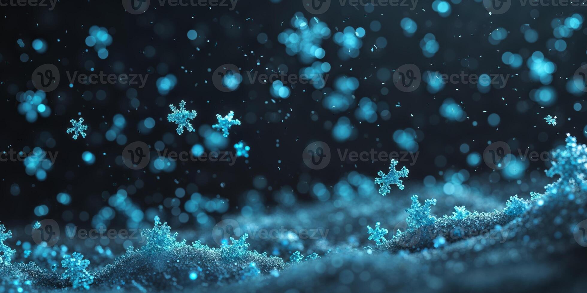 Snowflakes falling from the sky in a dark background photo