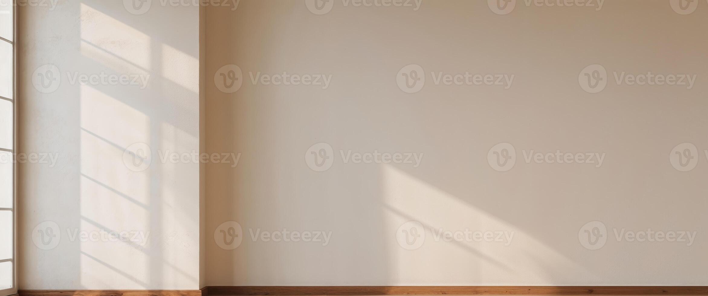 Empty room with wooden floor and large window photo