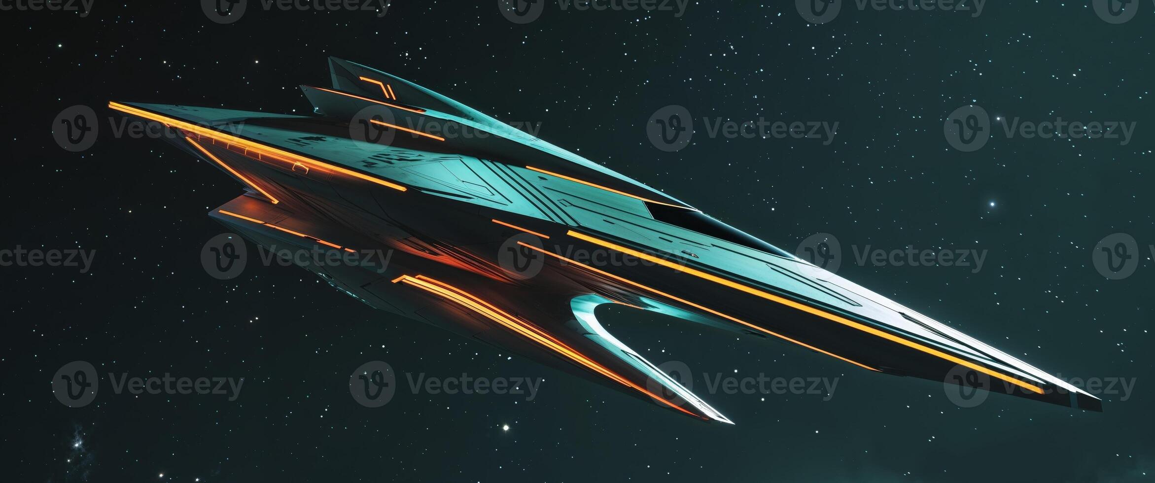 A futuristic spaceship flying in space photo