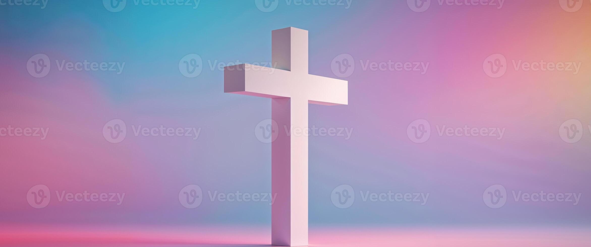 A colorful background with a white cross in the middle. photo