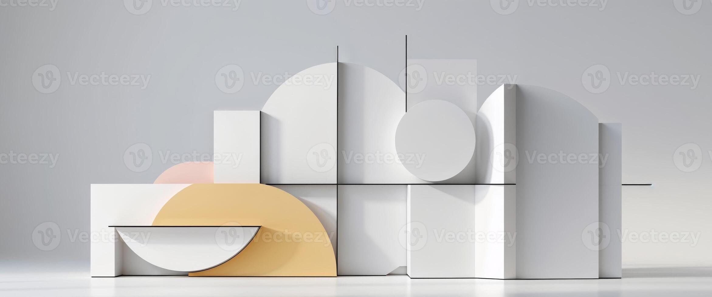 A white and yellow sculpture with a curved shape photo