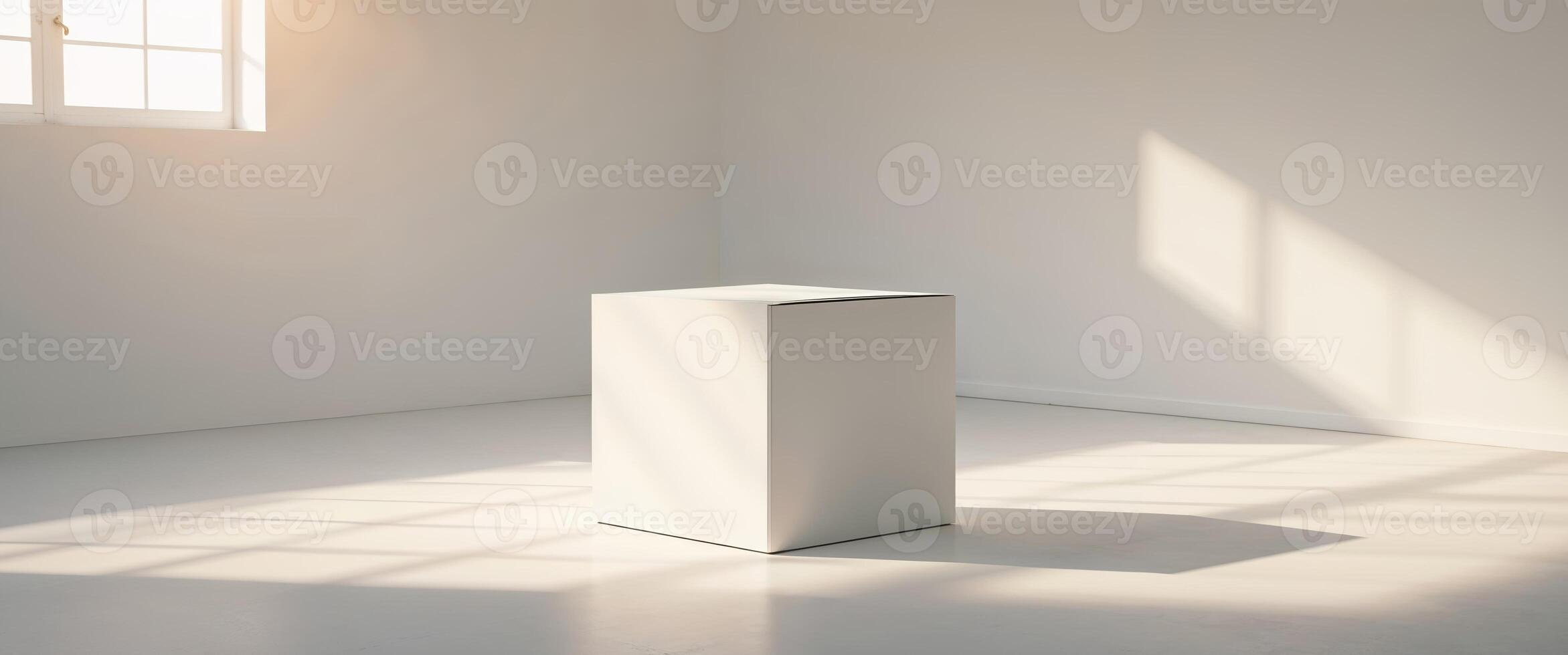 A white box sitting in an empty room photo