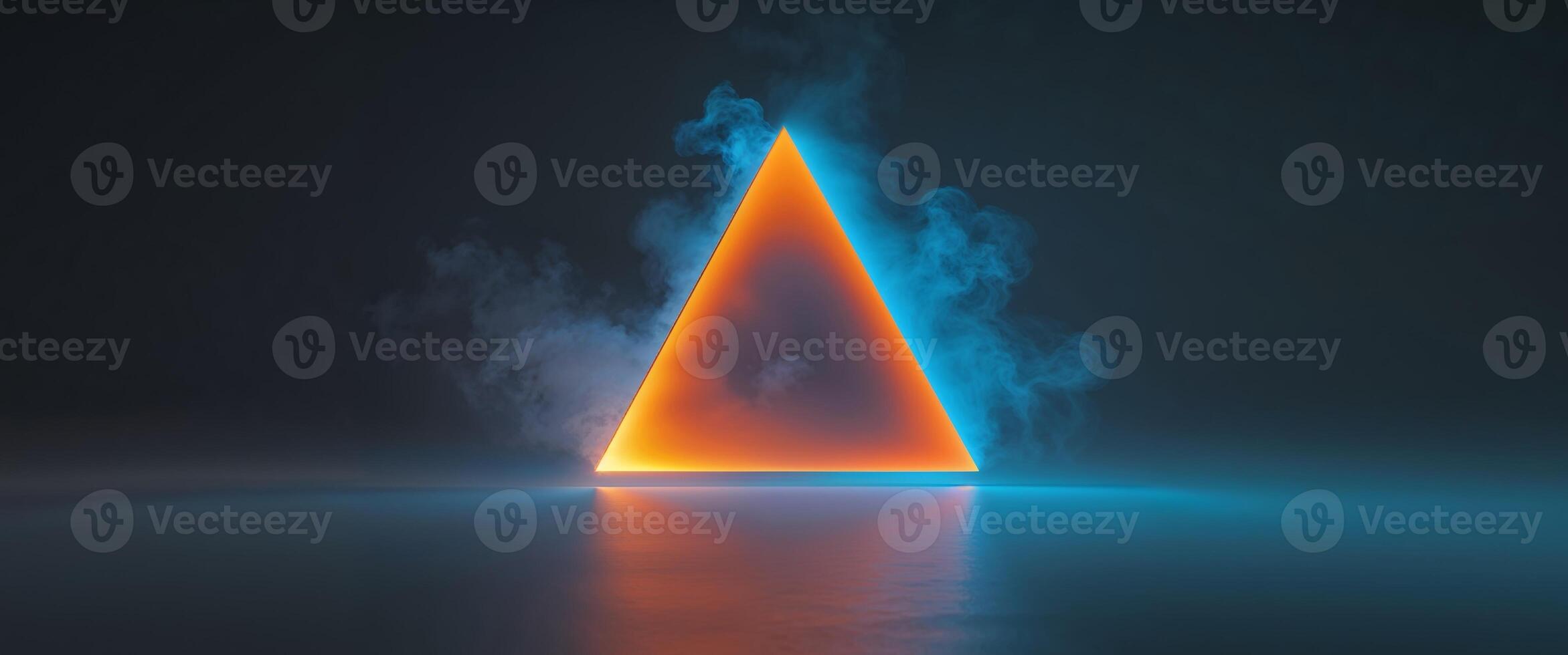 An orange and blue triangle with smoke coming out of it photo