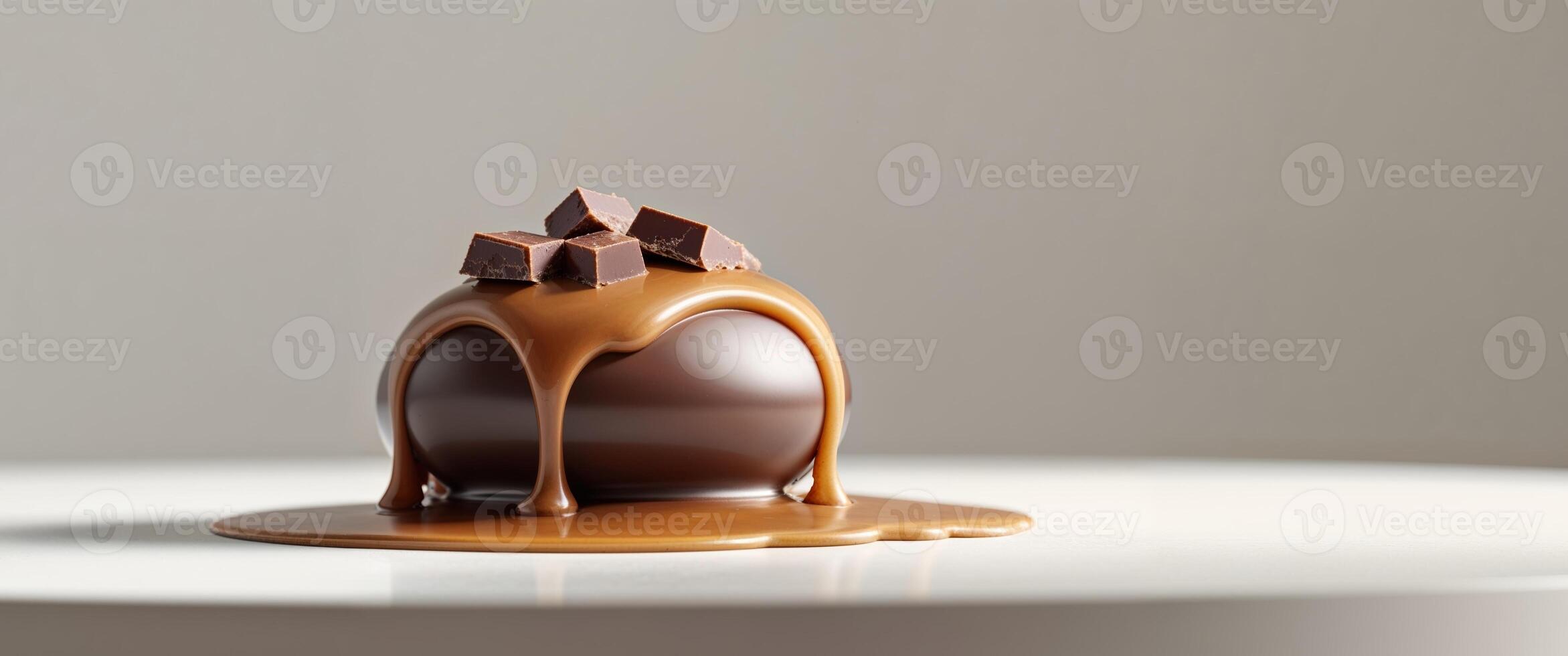 A chocolate ball with caramel drizzled on top photo