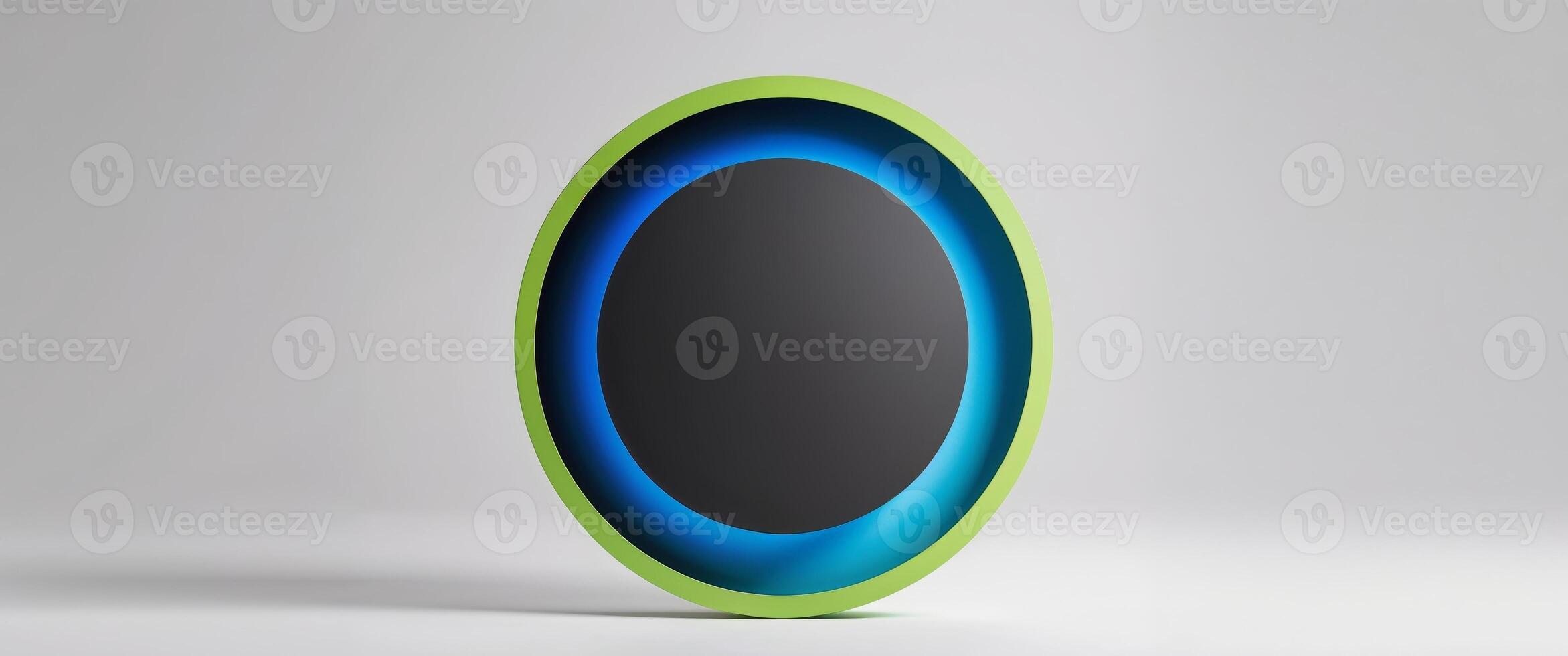 A circular object with a blue and green design photo