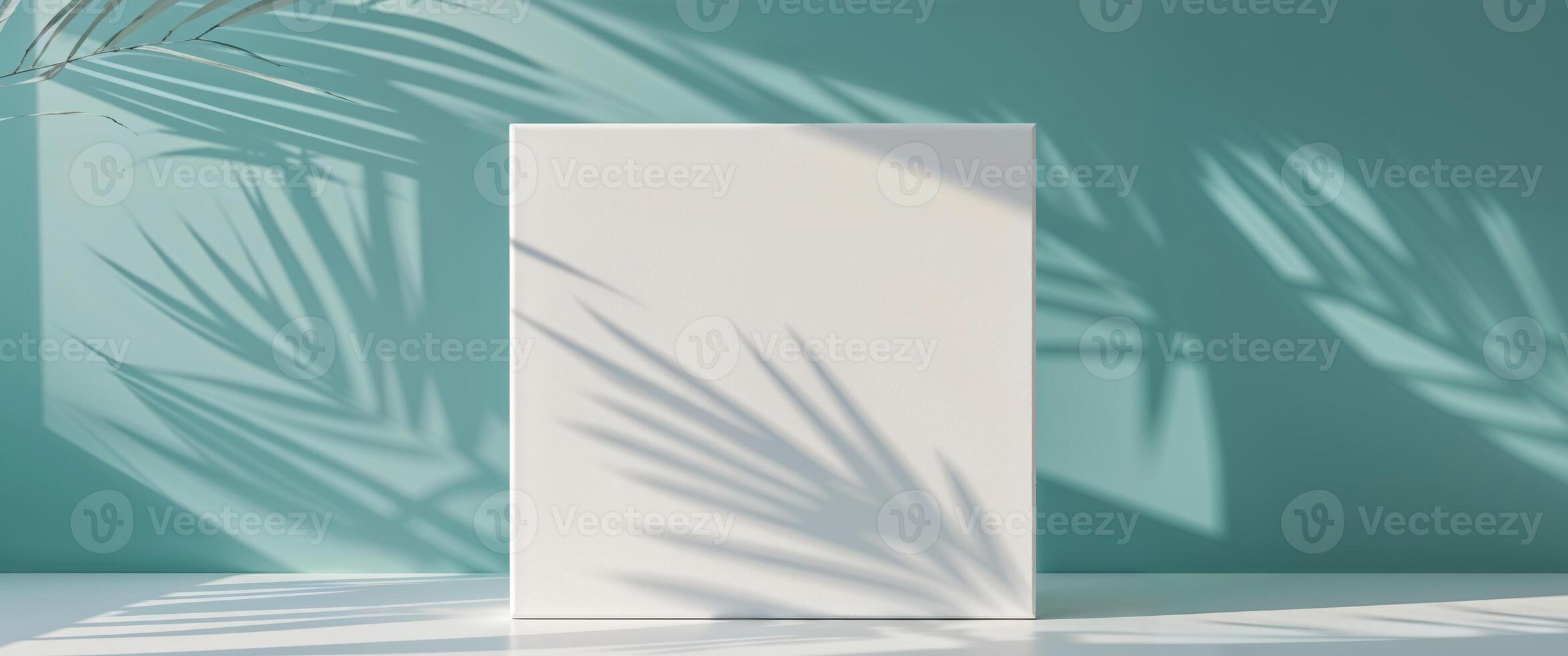 A white box with a shadow on a table photo