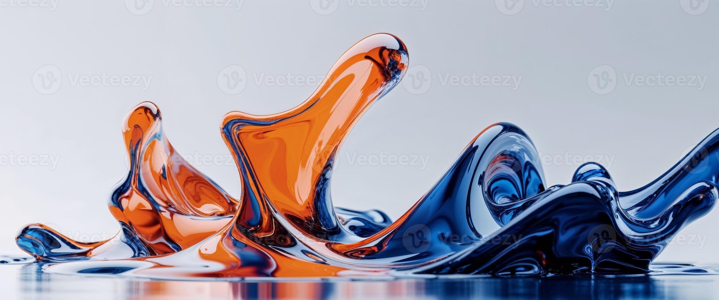 Abstract Glossy Liquid Forms with Orange and Blue Accents. photo