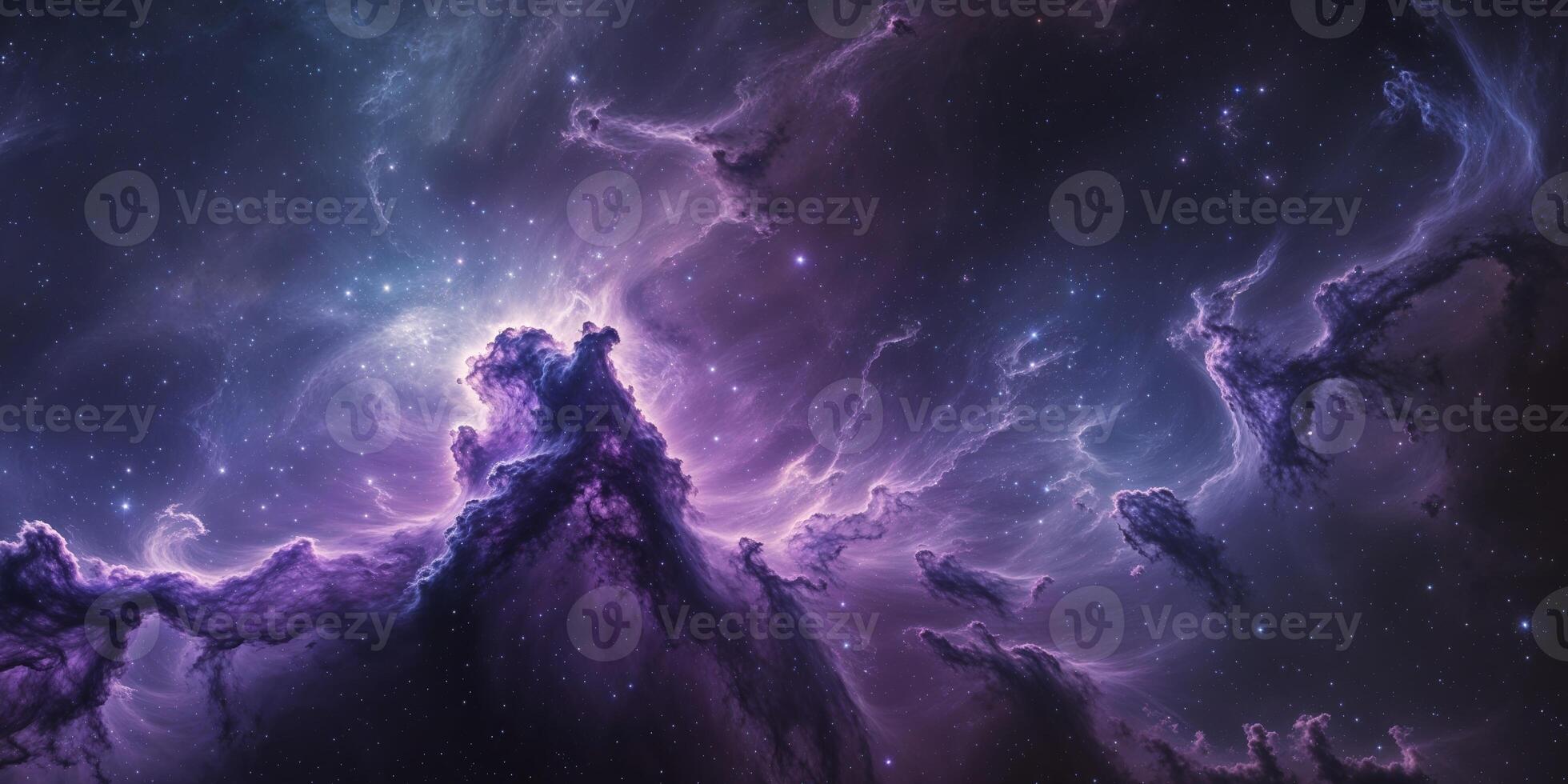 Cosmic Nebula Swirling Purple Blue Hues Across Dark Space photo
