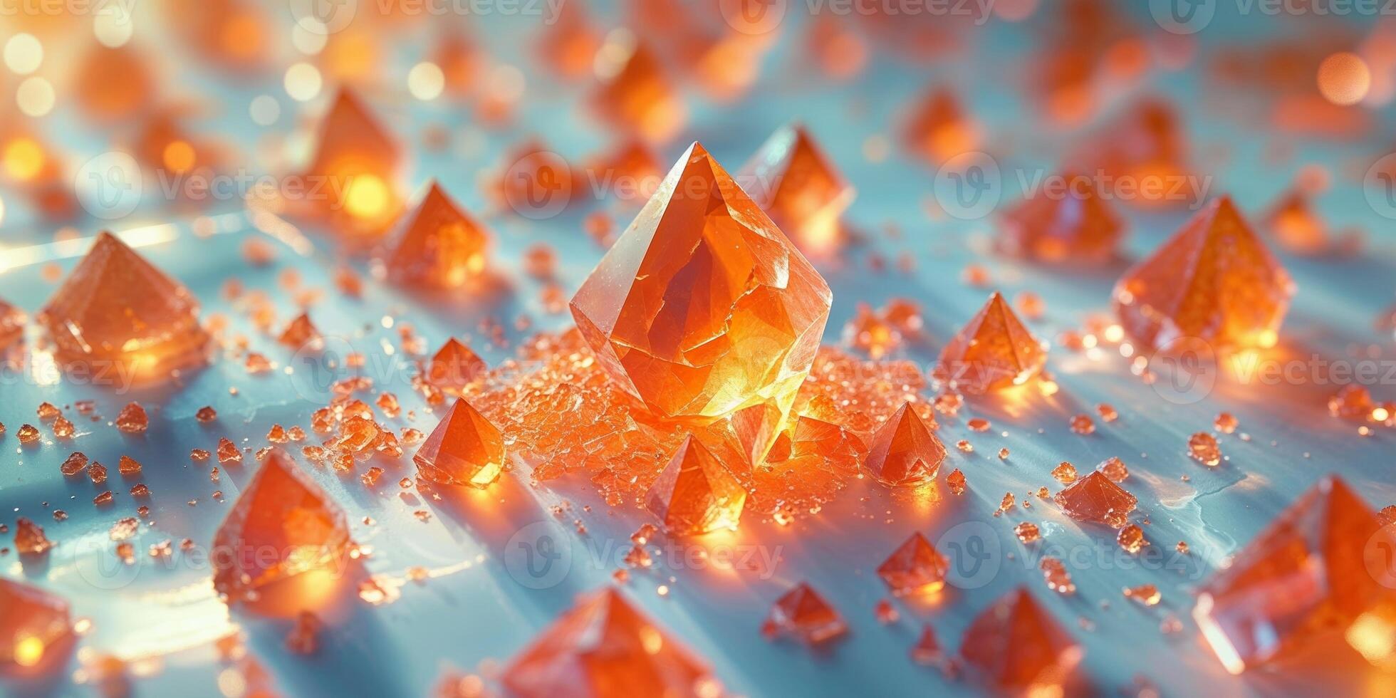 A bunch of orange crystals are scattered on the surface photo