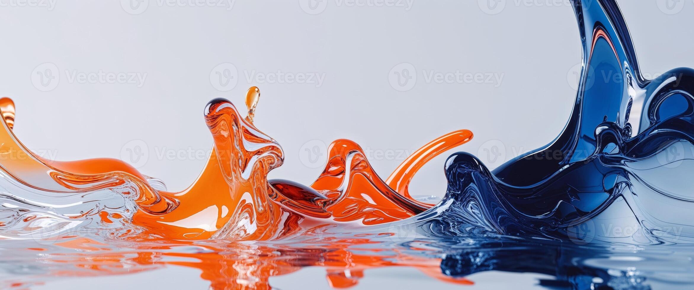 Abstract Glossy Liquid Forms with Orange and Blue Accents photo
