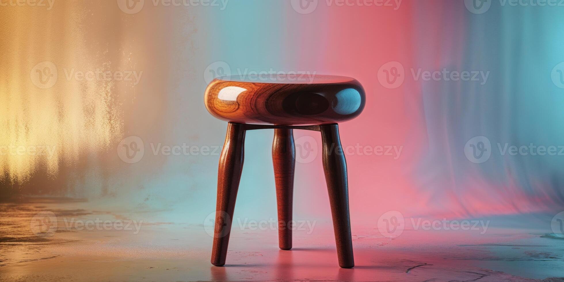 A small wooden stool with a round top and three legs photo