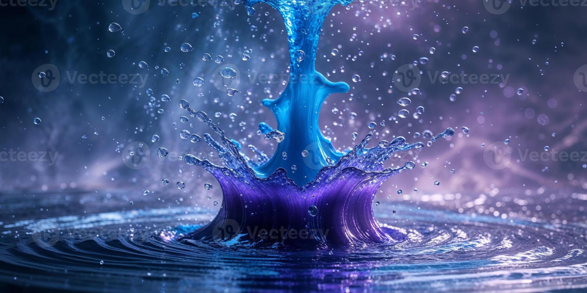 A tube of blue liquid splashing out of the water. photo