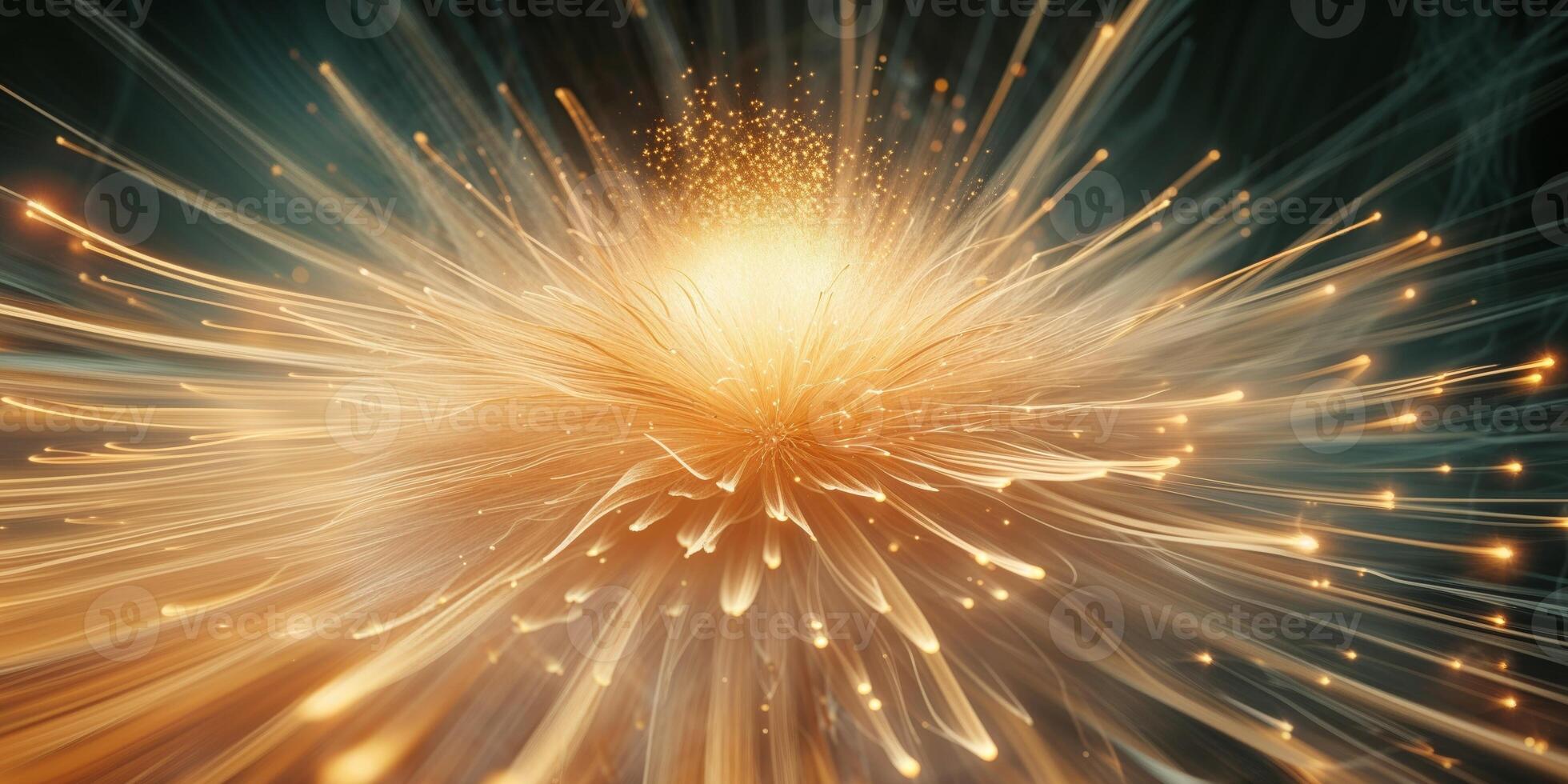 Abstract streaks of golden light emanate from a central source photo