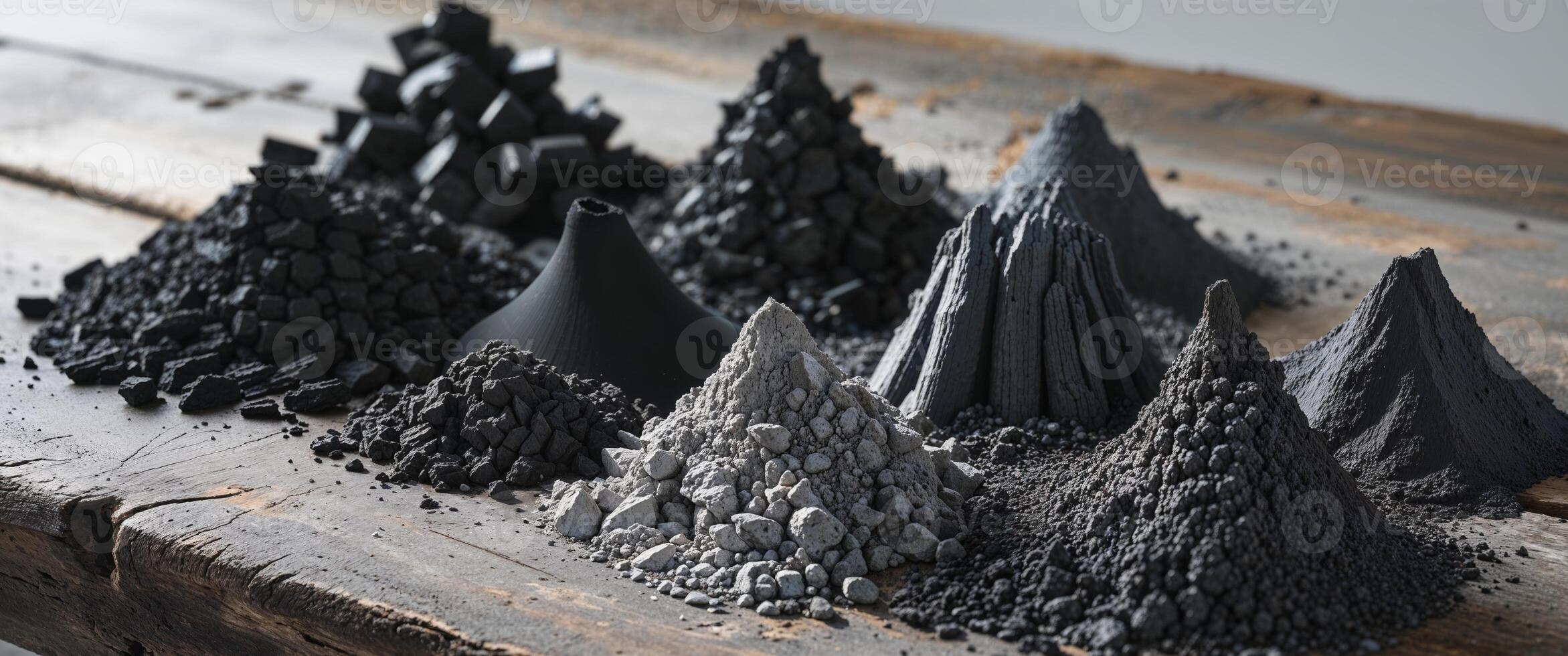 Varieties of Charcoal in Different Textures on a Wooden Surface photo