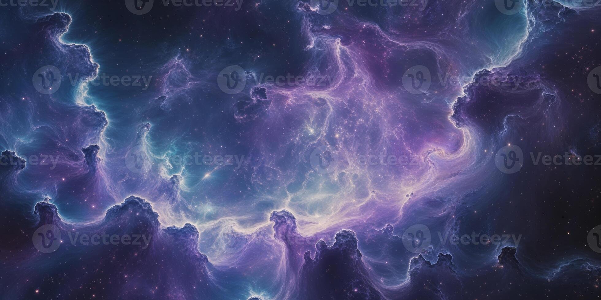 Blue and Purple Cosmic Nebula with Glowing Particles. photo