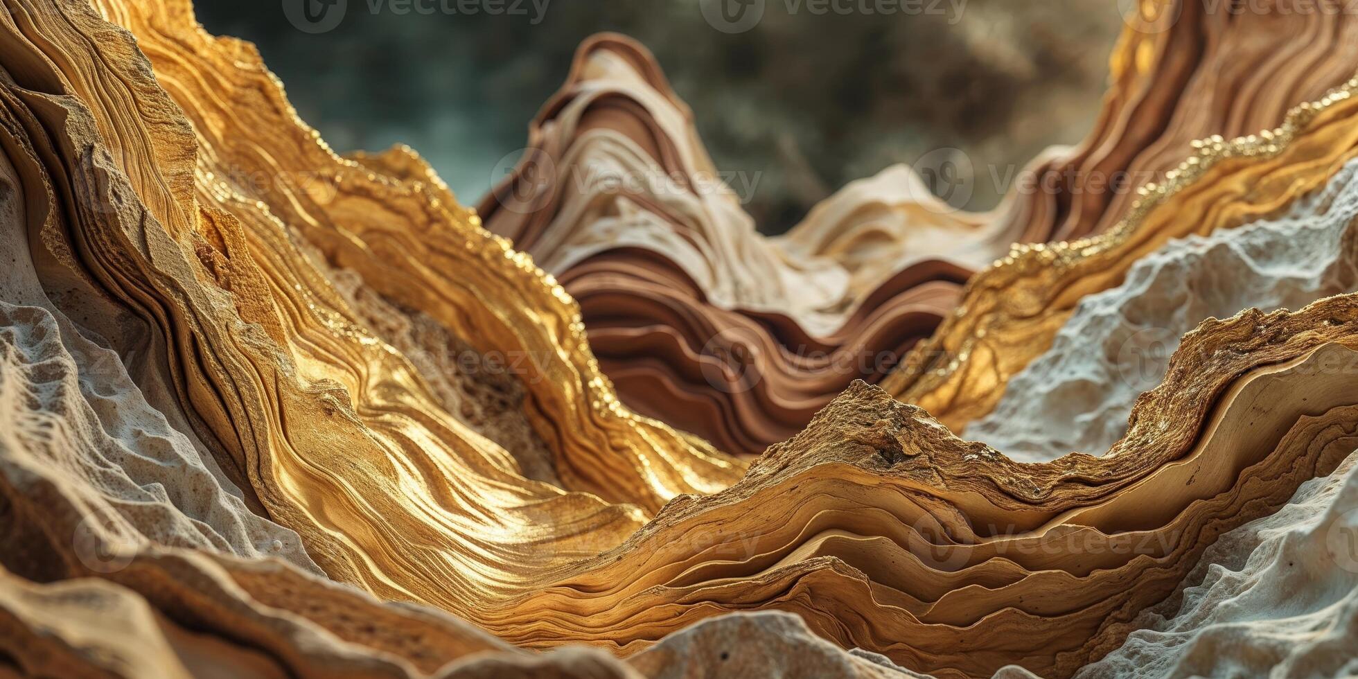 Abstract artwork with textured layered shapes in gold and beige. photo