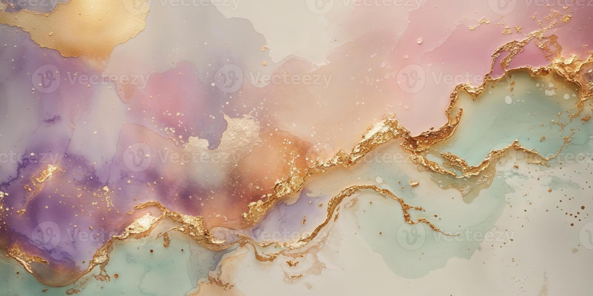 Abstract watercolor background featuring gold and multiple soft color hues photo