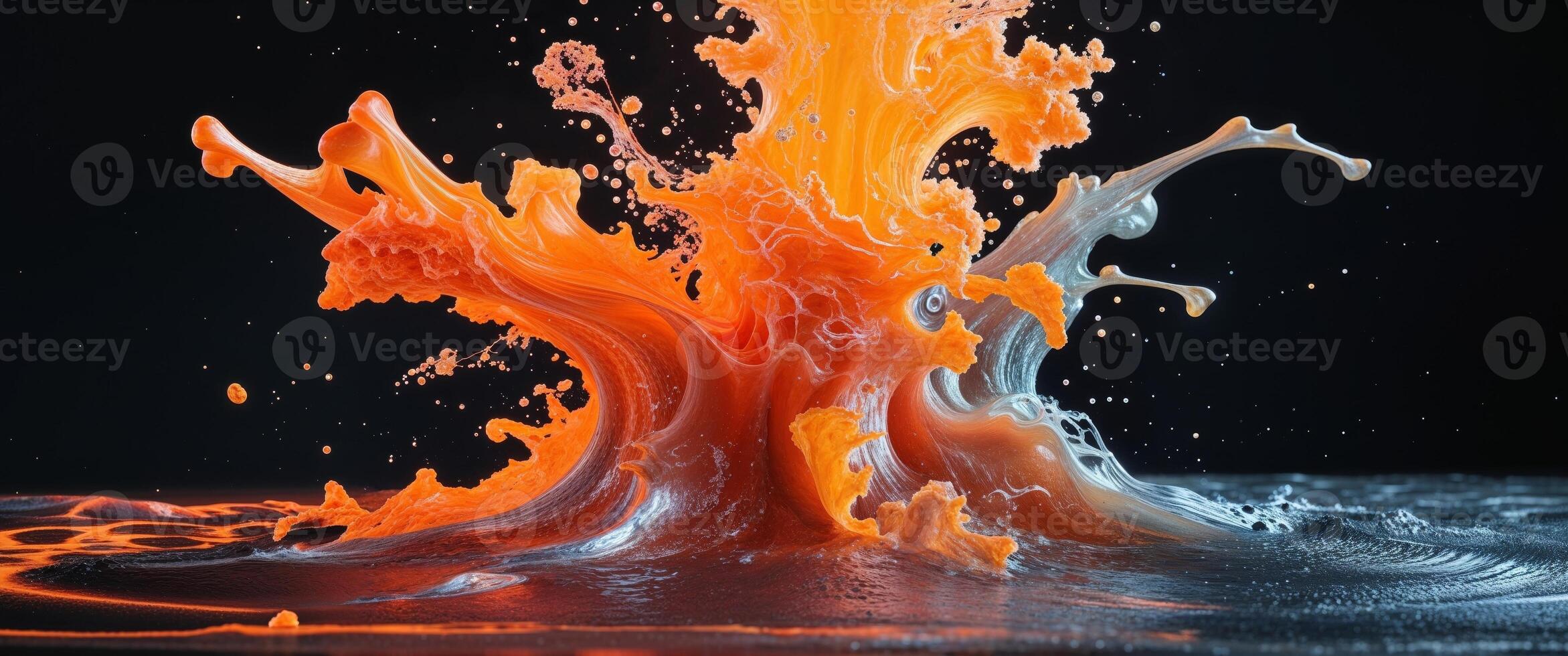 Orange liquid splashing into the water photo