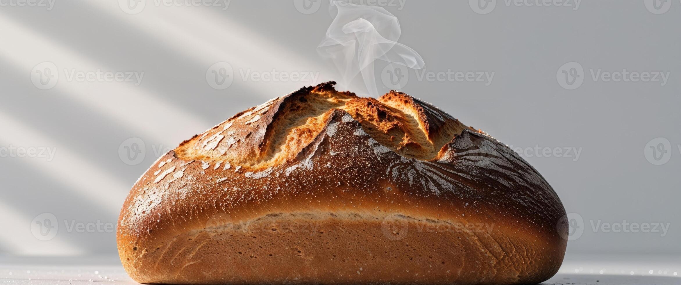 A loaf of bread with steam coming from the surface photo
