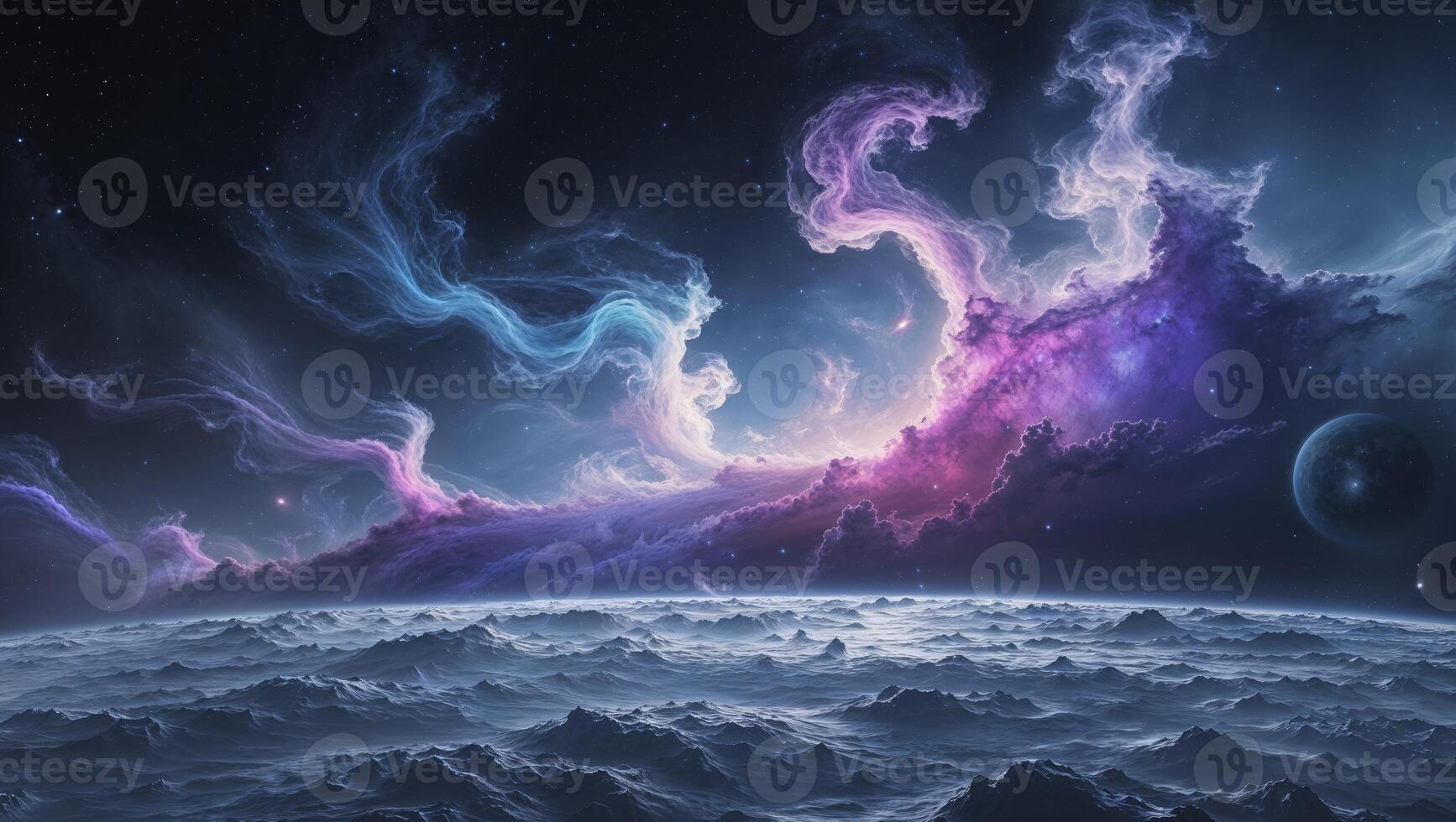 Majestic Nebula over a Gaseous Planet Surface Stunning Space Landscape photo