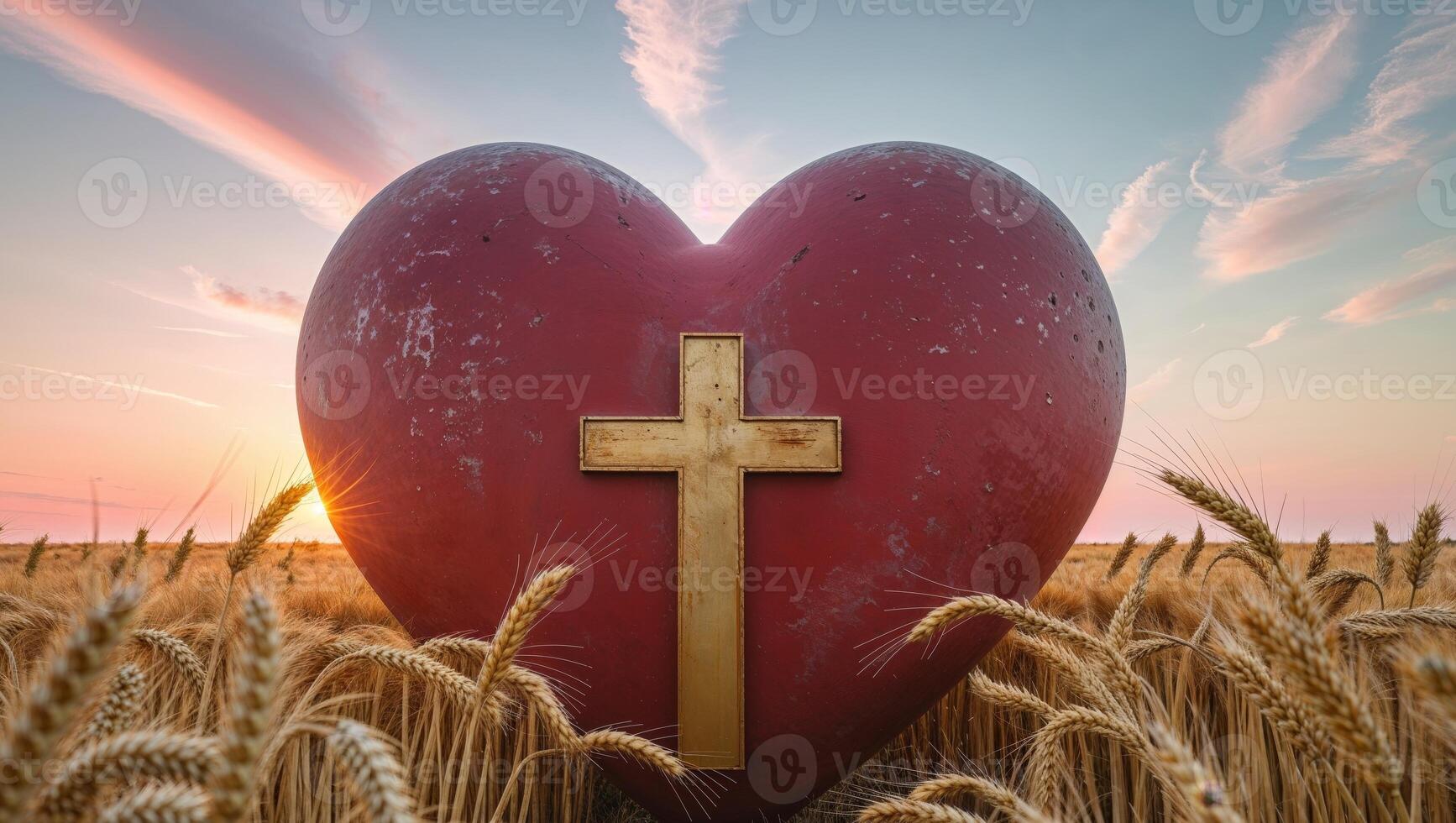 A heart shaped cross in a wheat field photo