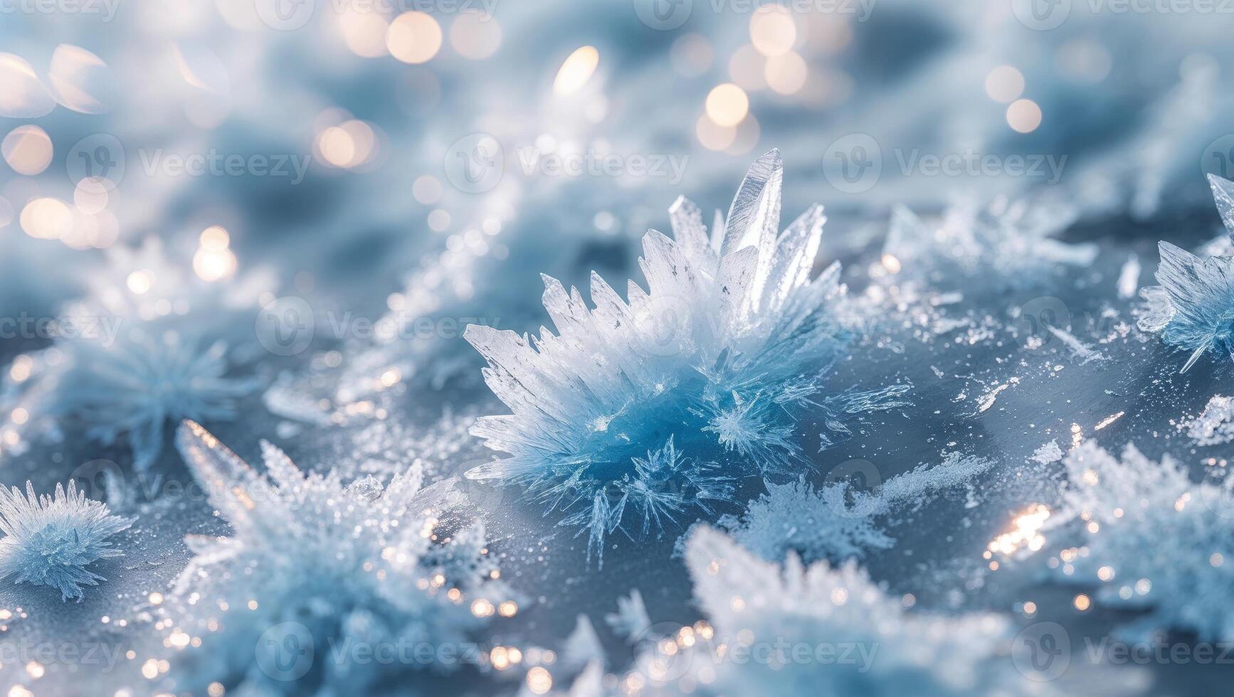 Frosty snowflakes on the ground photo