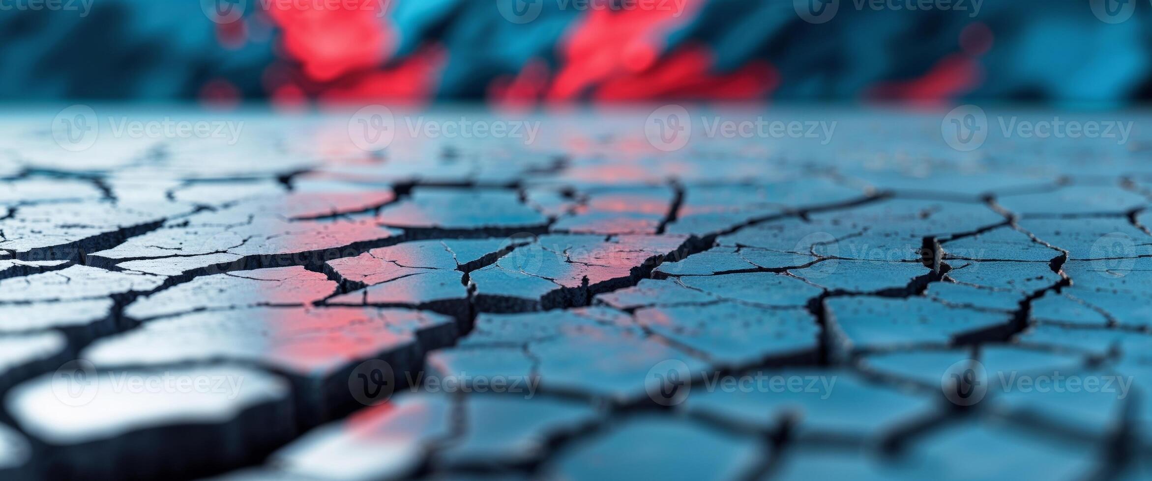 Cracked Texture with Deep Blue and Red Tones for Abstract Background photo