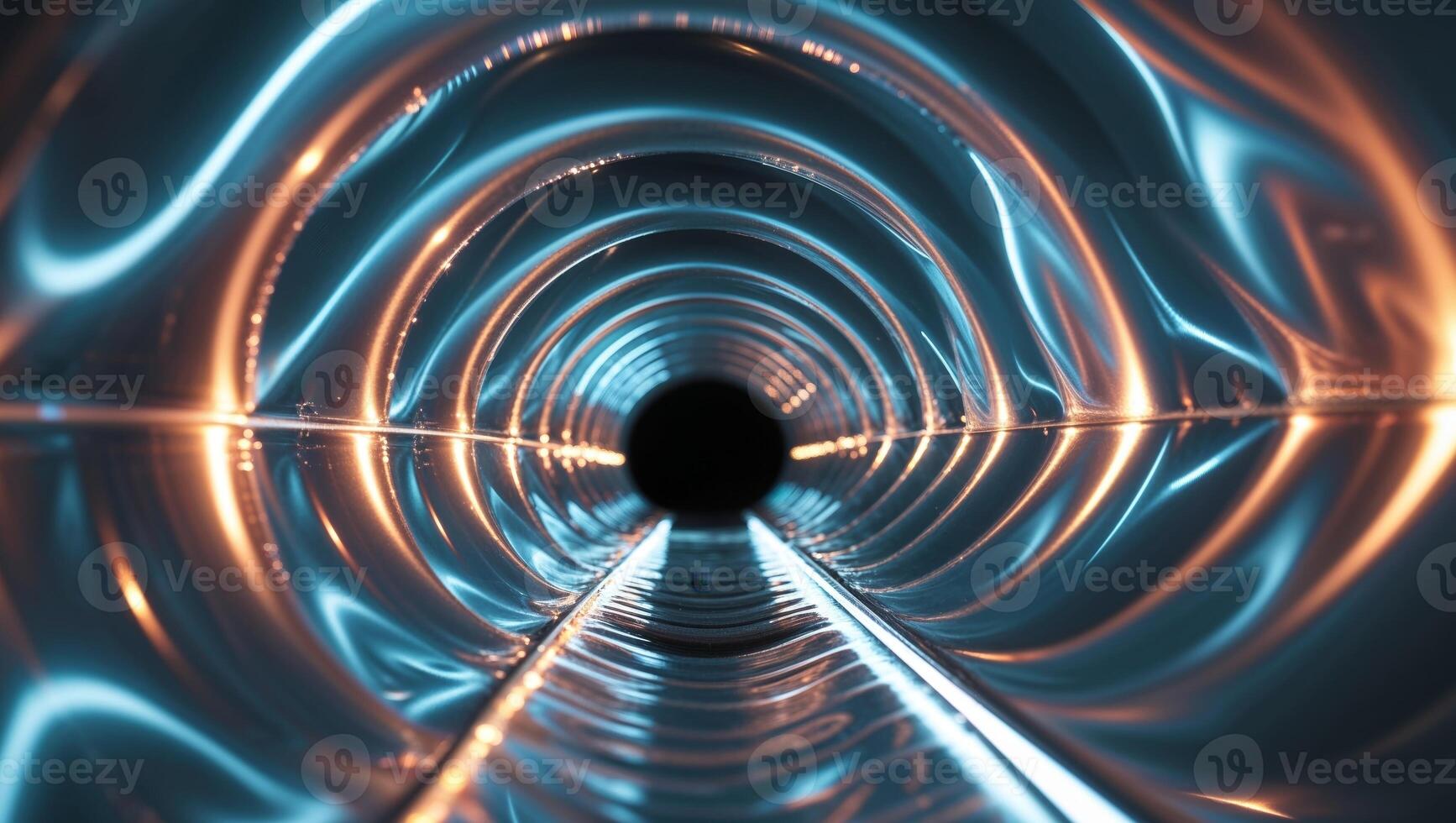 A tunnel with glowing lights and a dark background photo