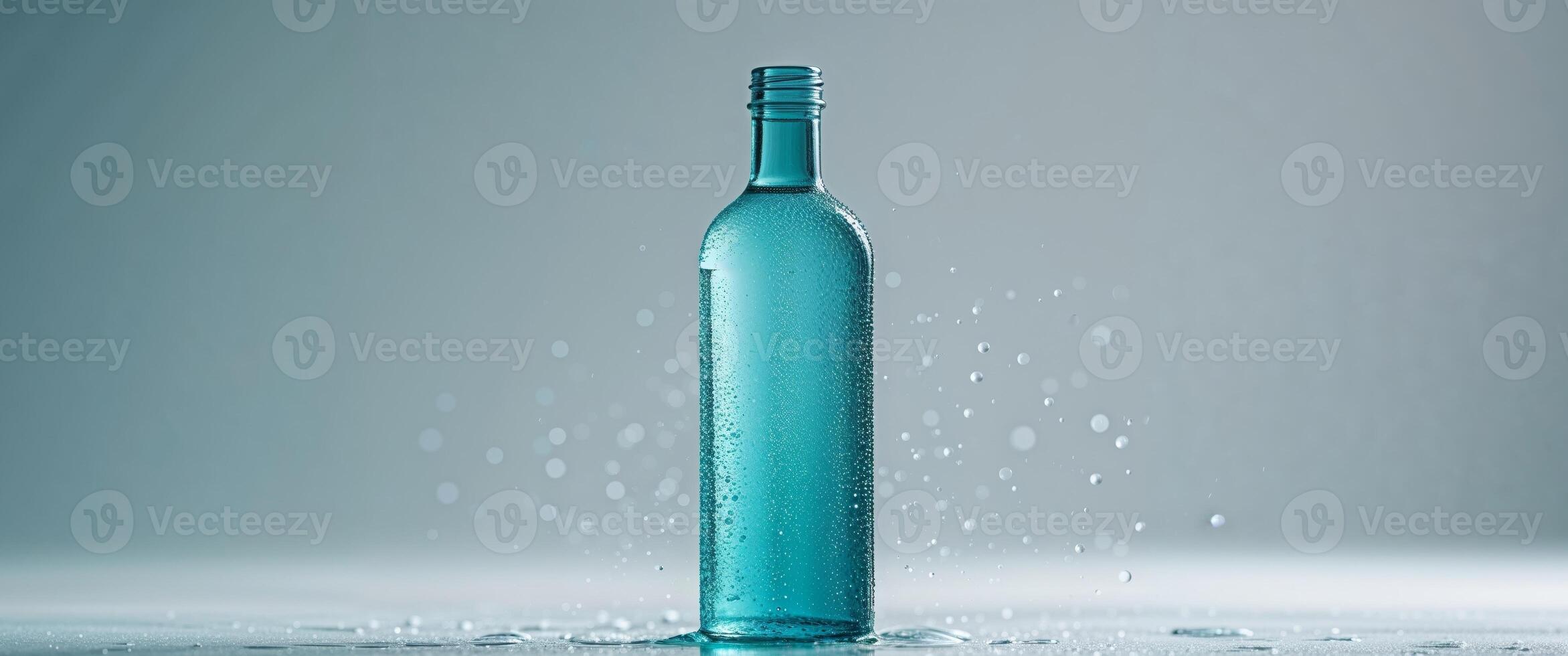 A blue bottle with water drops on it photo