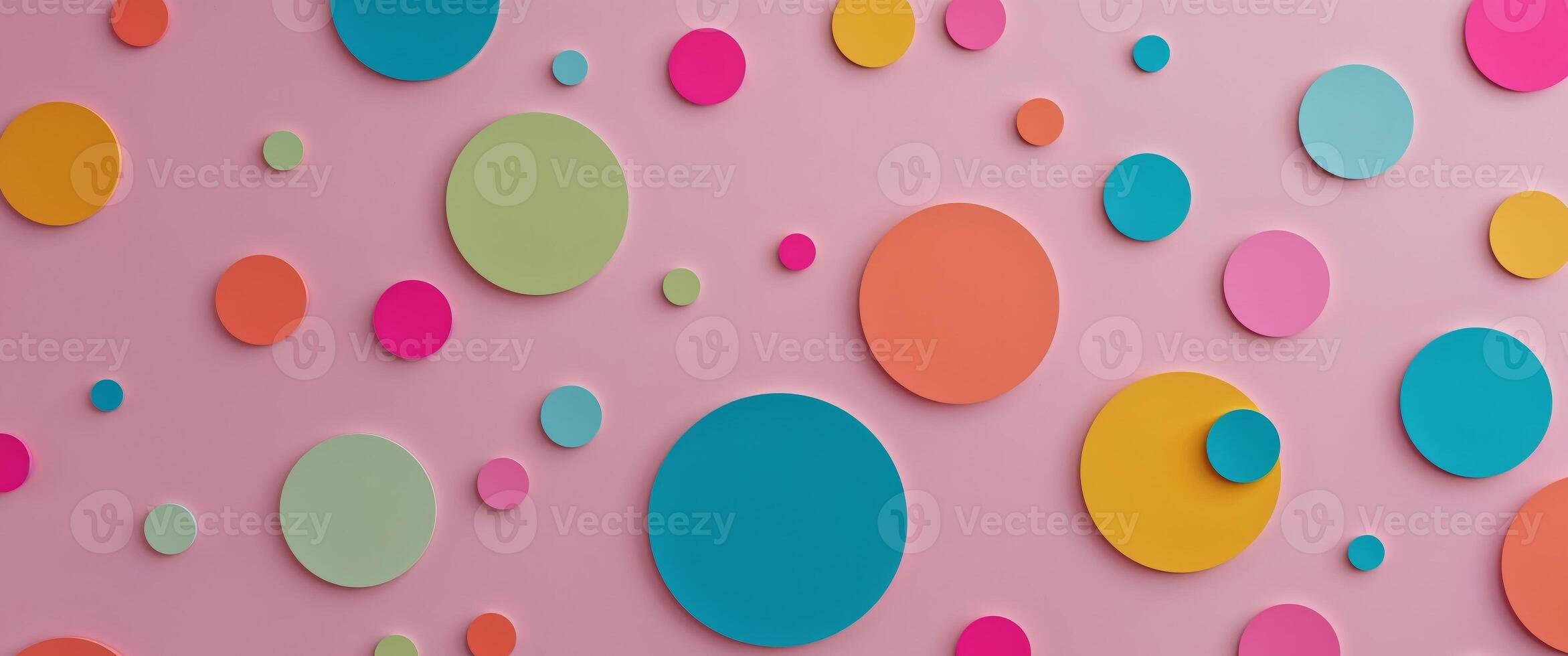 Colorful Circular Shapes on Soft Pink Background for Creative Projects. photo