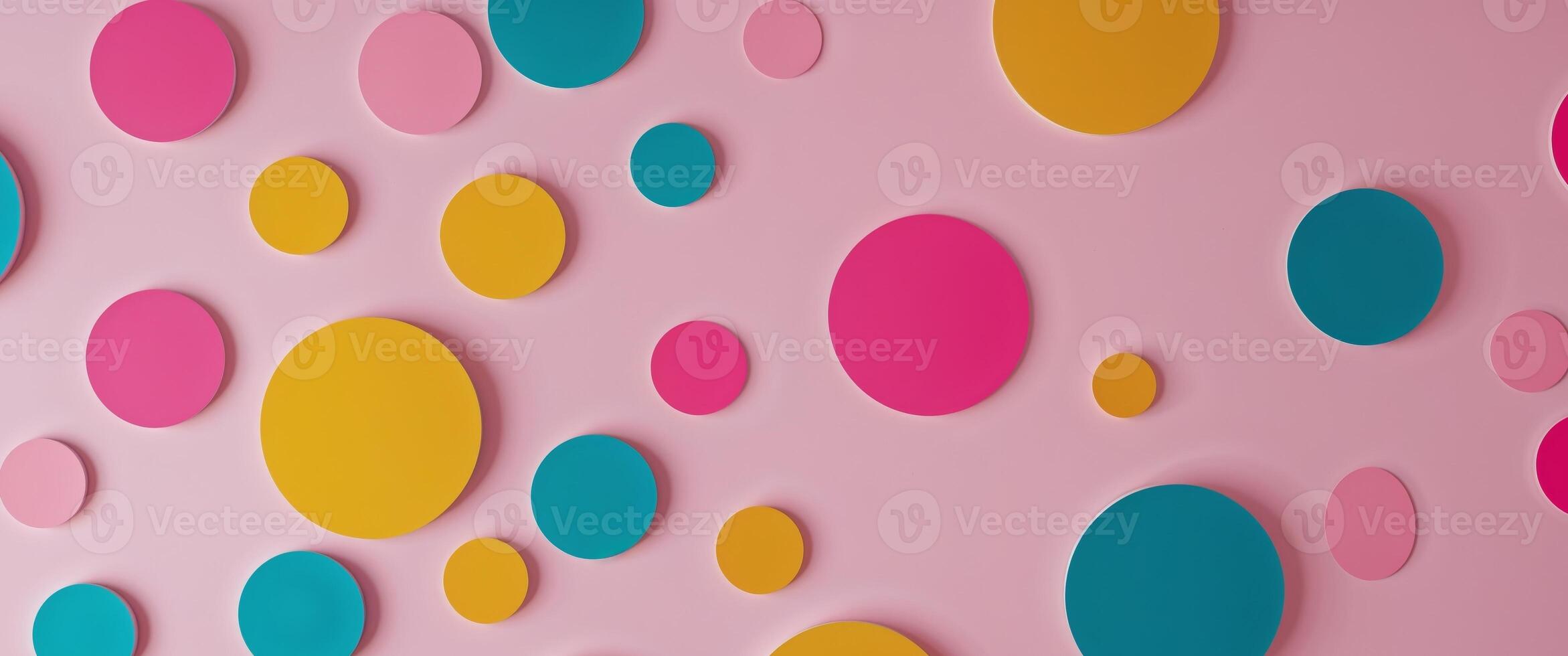 Colorful Circular Shapes on Soft Pink Background for Creative Projects photo