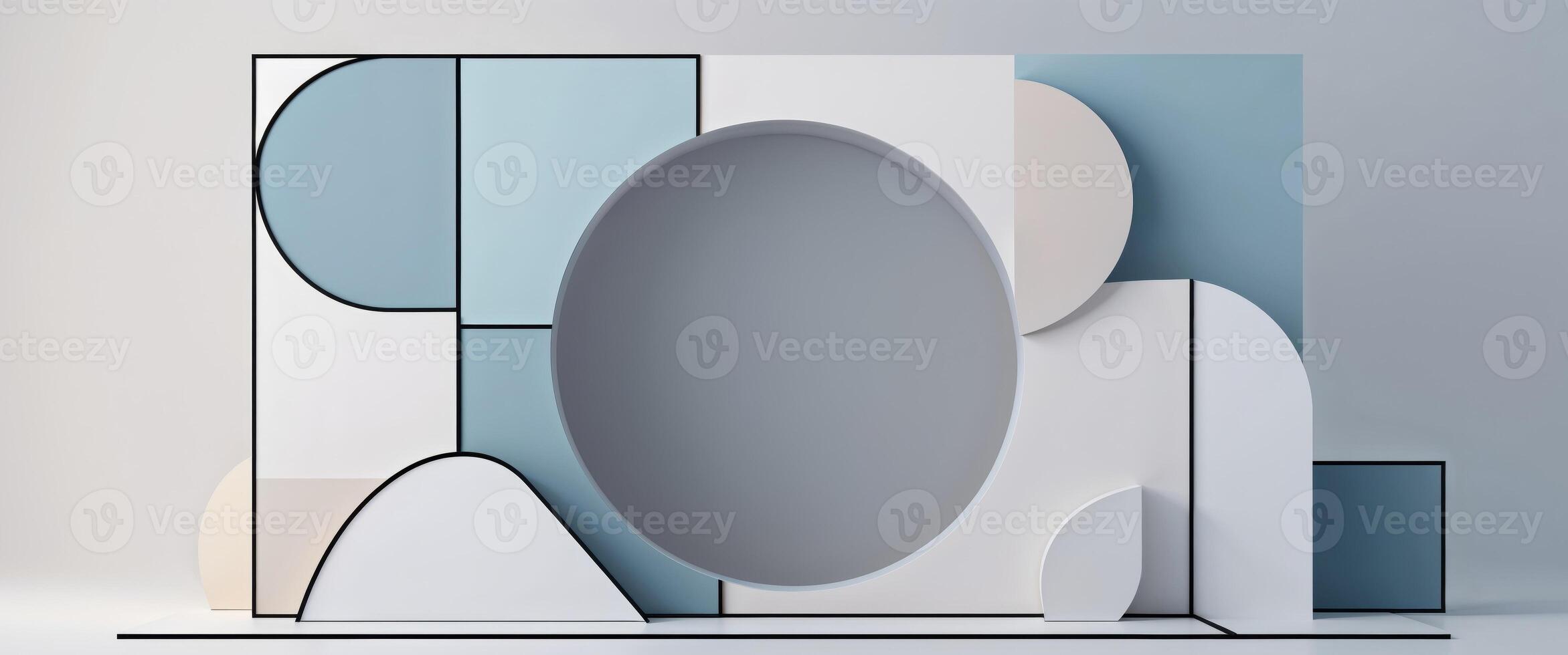 A white and blue frame with a circular shape photo
