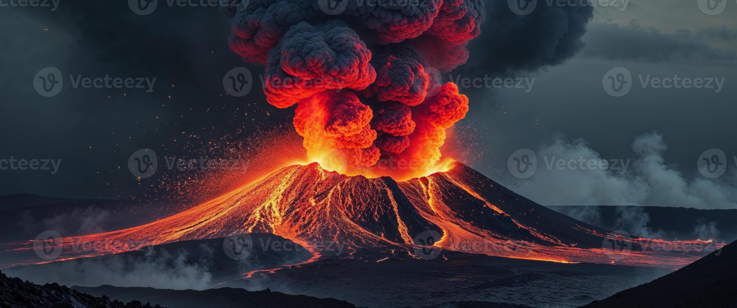 Fiery Volcanic Eruption A Dramatic Display of Nature's Raw Power photo