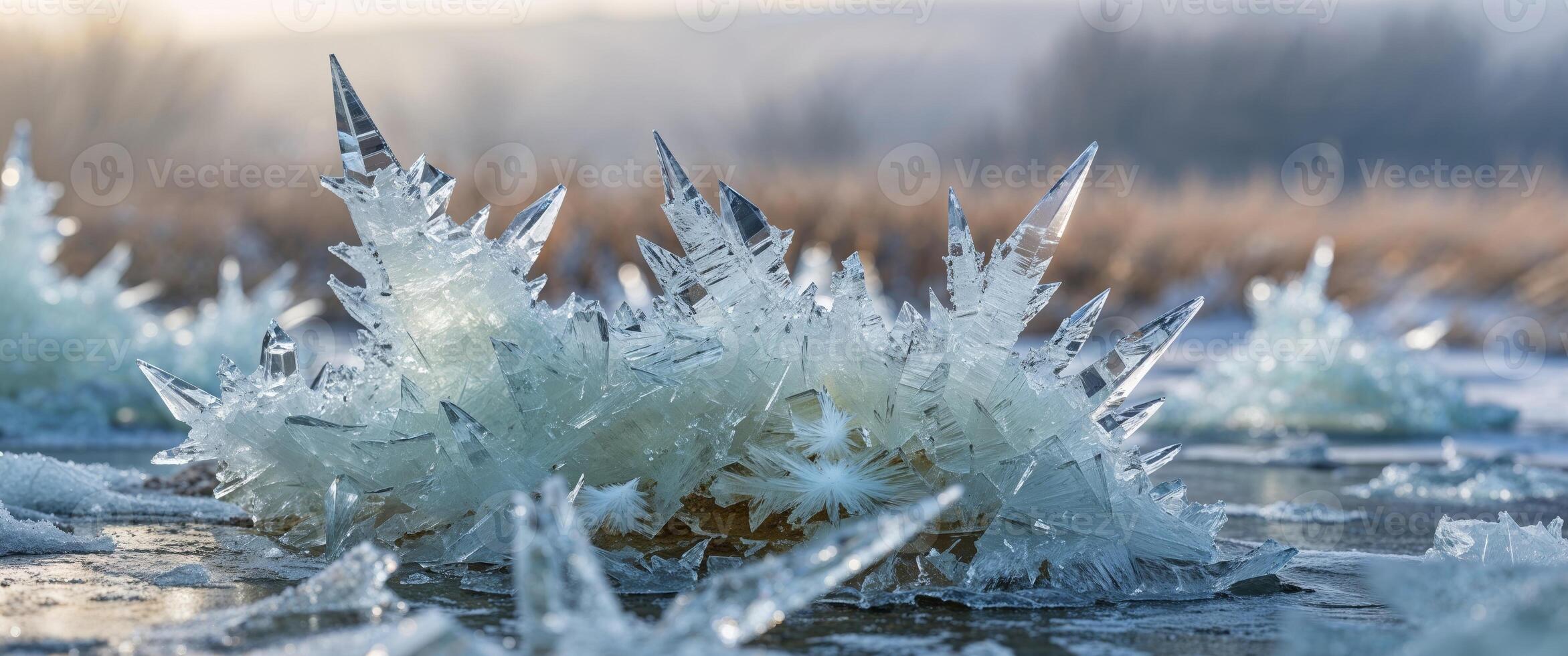 Shattered Ice Formations and Translucent Textures in Winter Natural Background photo
