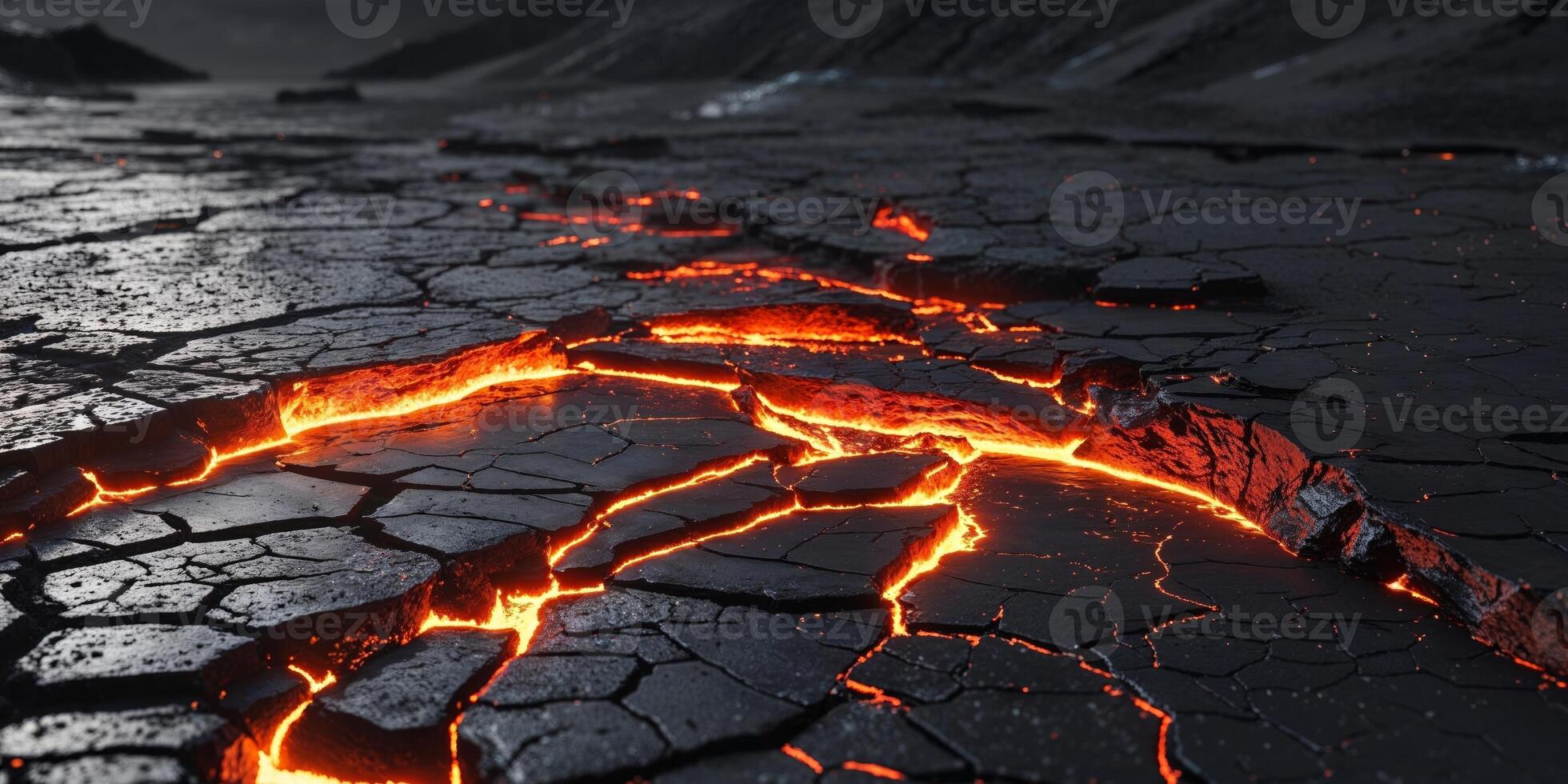 Molten Lava Flowing Through Cracked Earth. photo