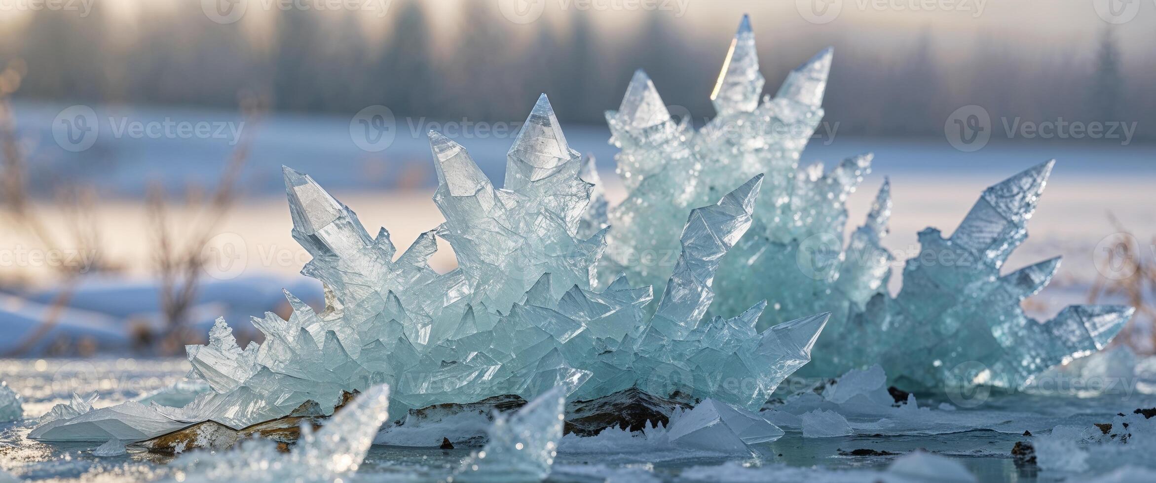 Shattered Ice Formations and Translucent Textures in Winter Natural Background. photo