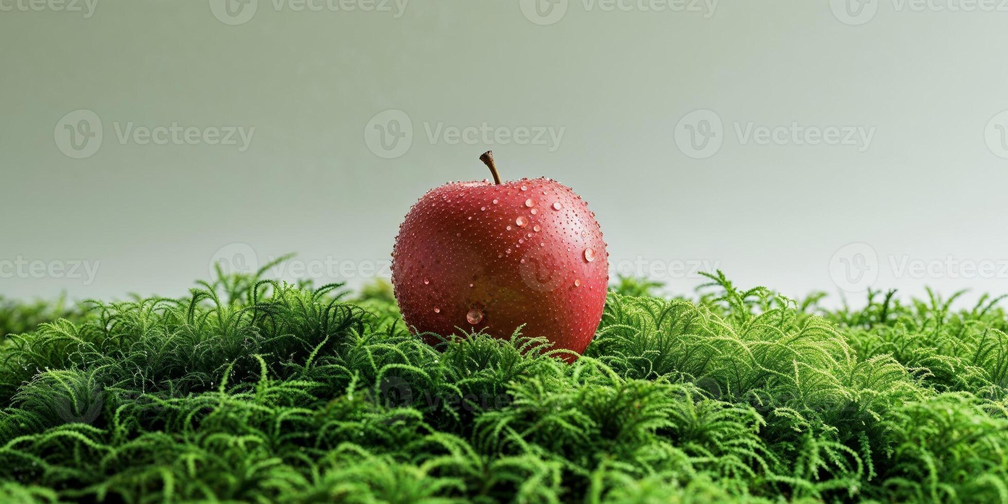 An apple is sitting on top of a green grassy field photo