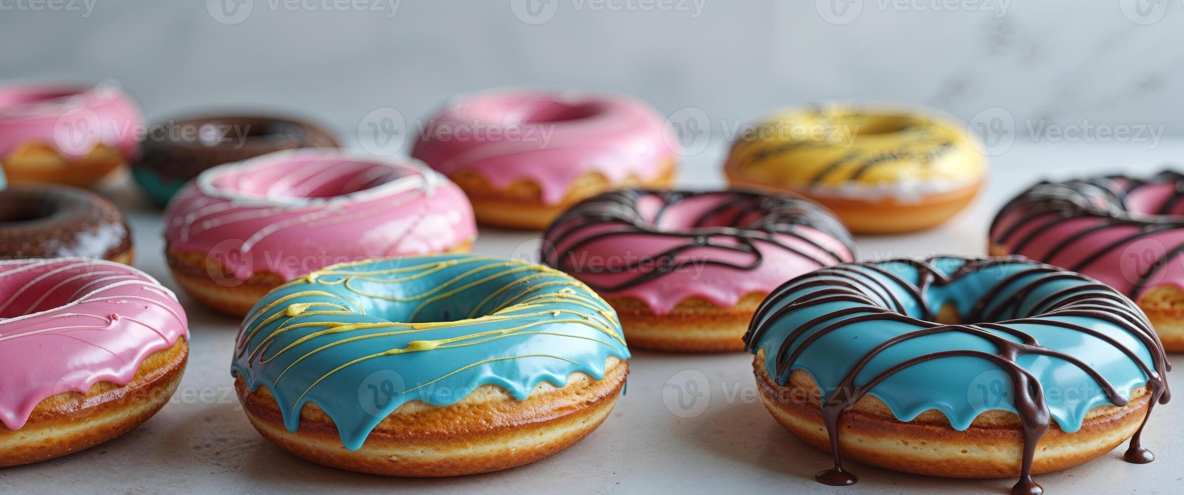 A bunch of donuts with different colors photo