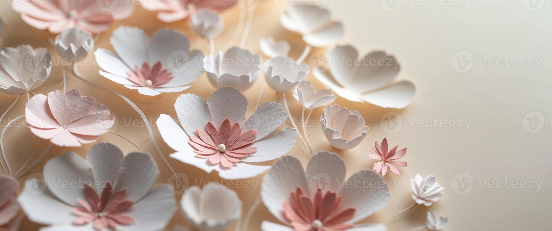 Handmade Floral Paper Composition with Embedded Petals on Neutral Background photo