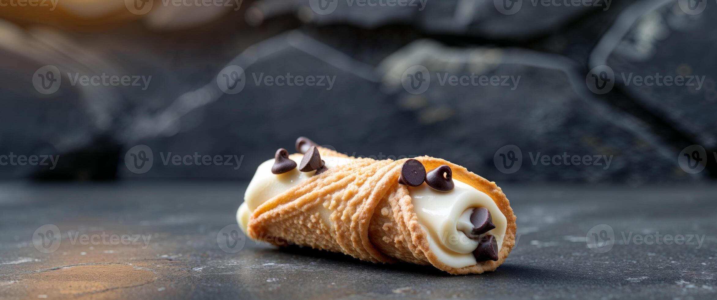 A chocolate covered pastry on a stone surface photo