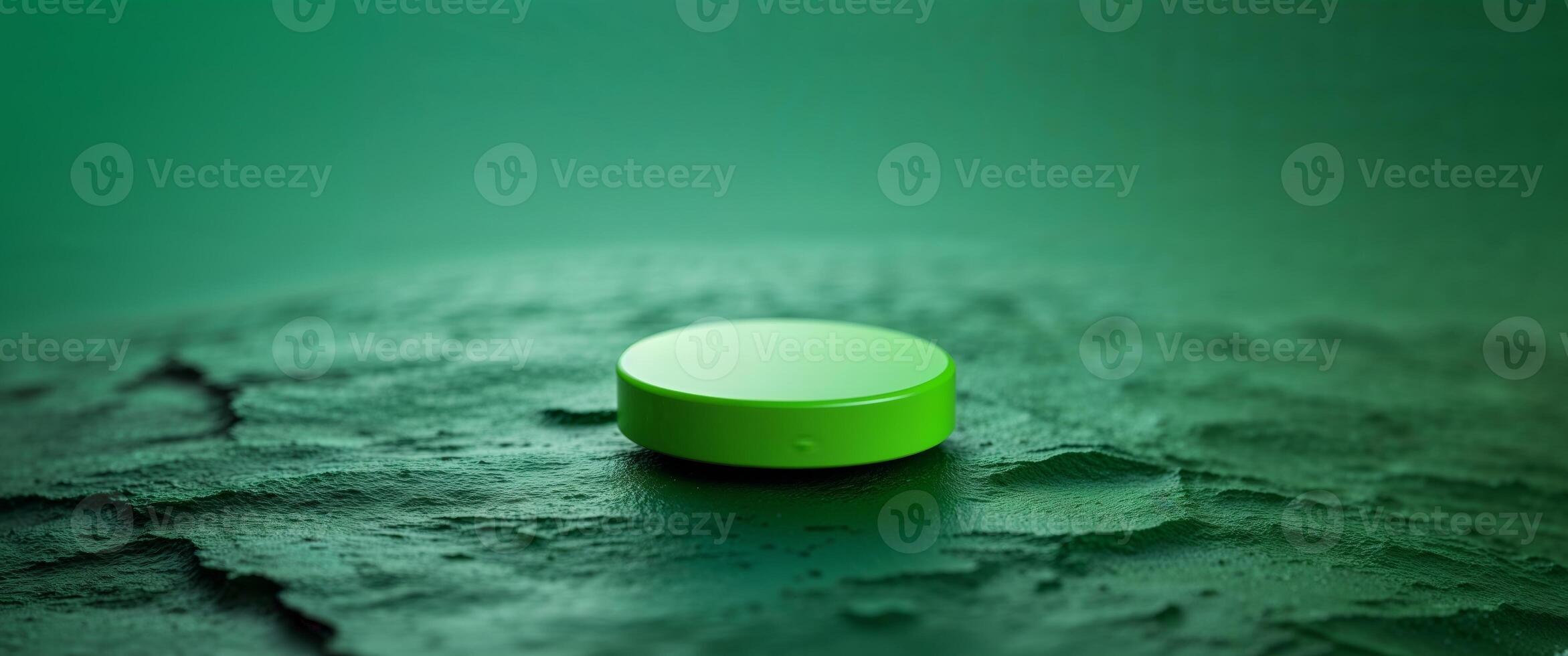 A green button sitting on top of a green surface photo