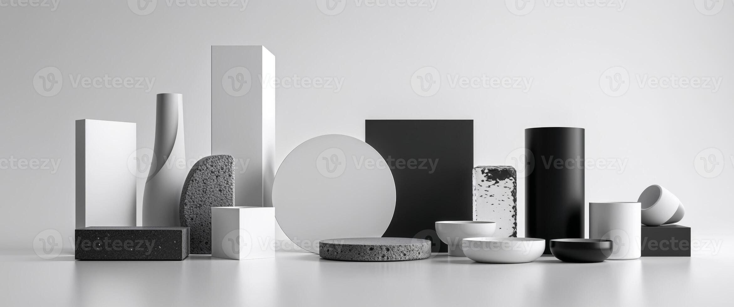 Monochromatic Product Still Life with Geometric Shapes and Textures. photo
