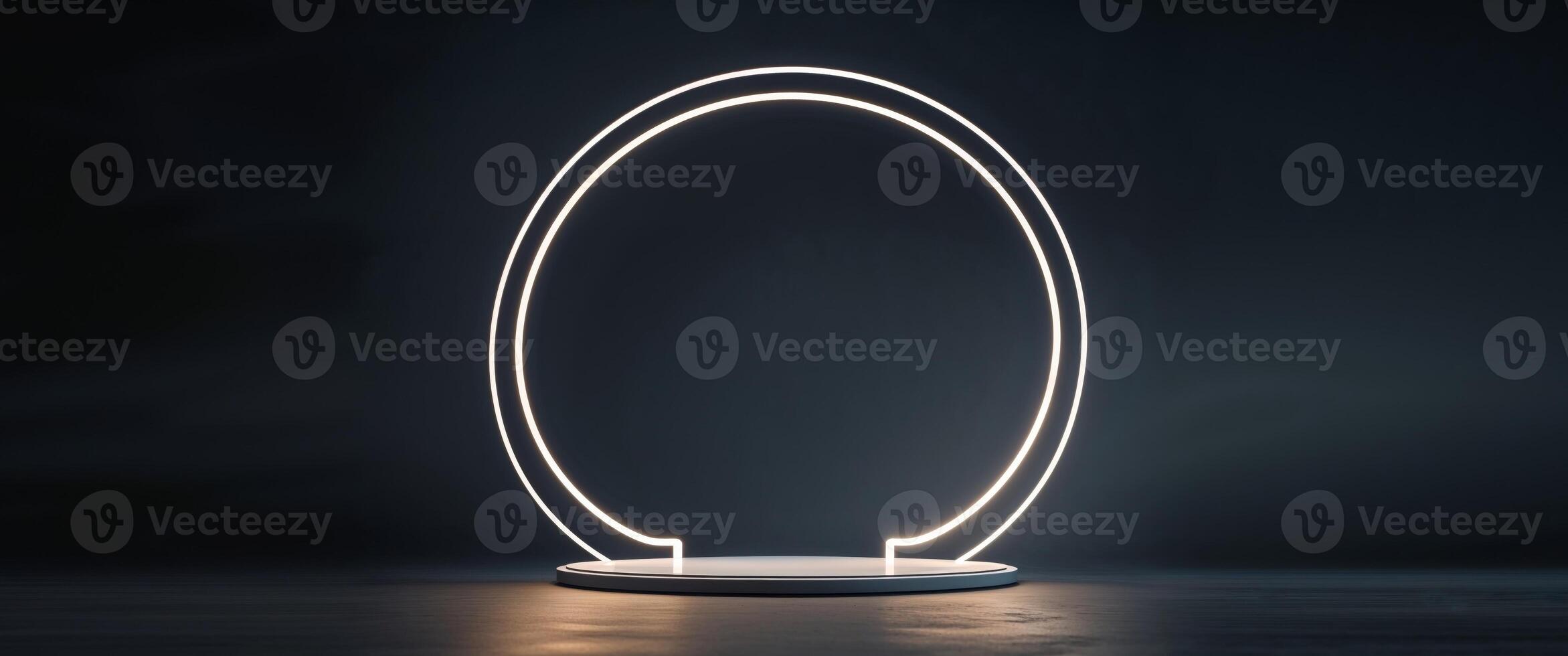 Modern Circular Display Stand with Soft Glow on Dark Background photo