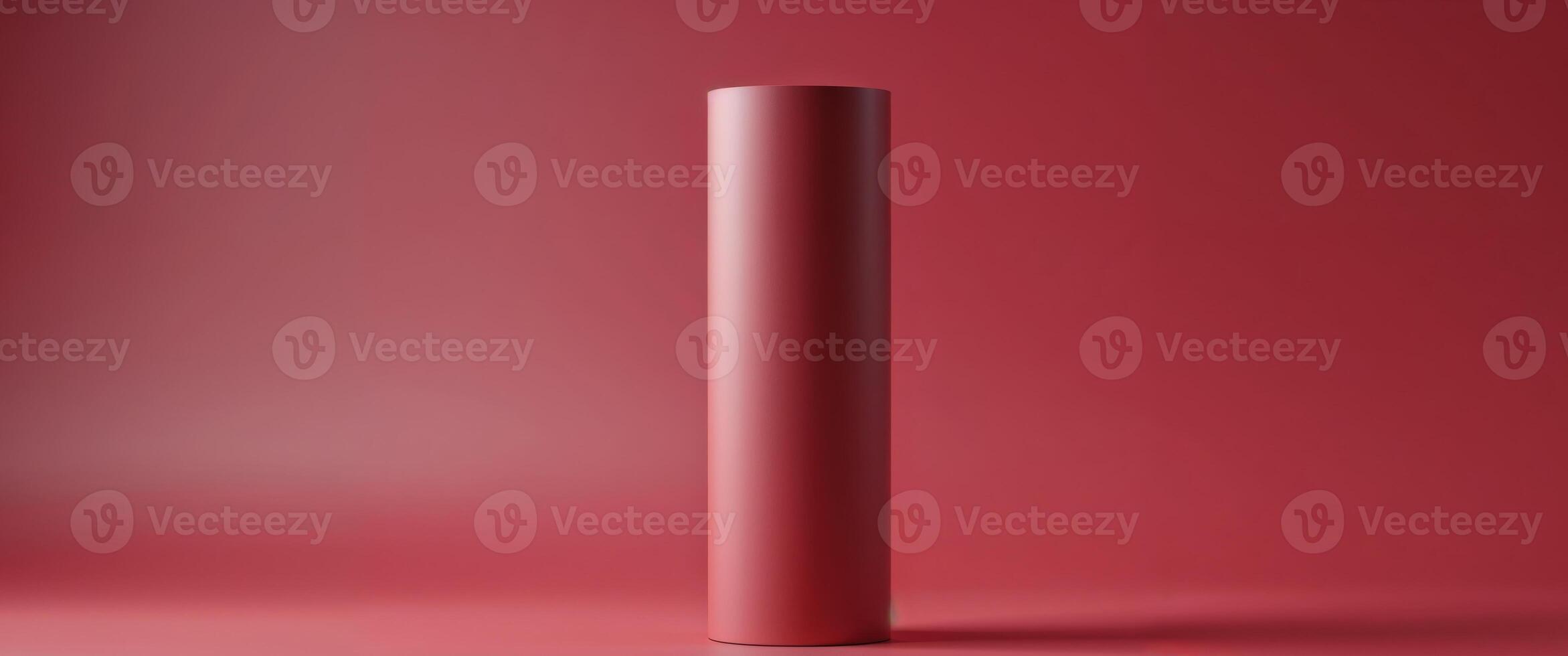 tall cylindrical tube mockup with matte finish centered on bold crimson solid background with diffused lighting and. photo