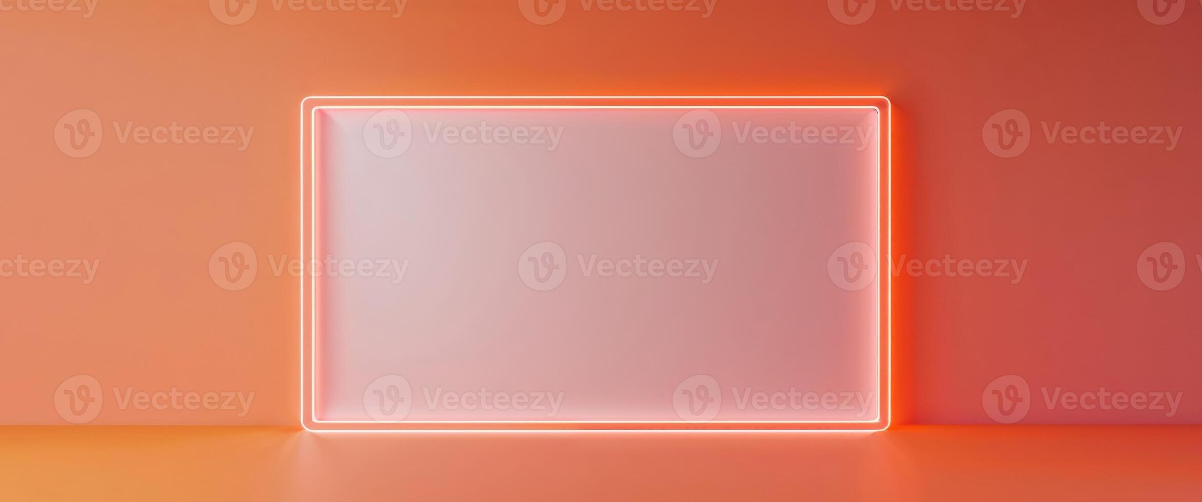 Empty Orange Background with Neon Outline Frame. photo