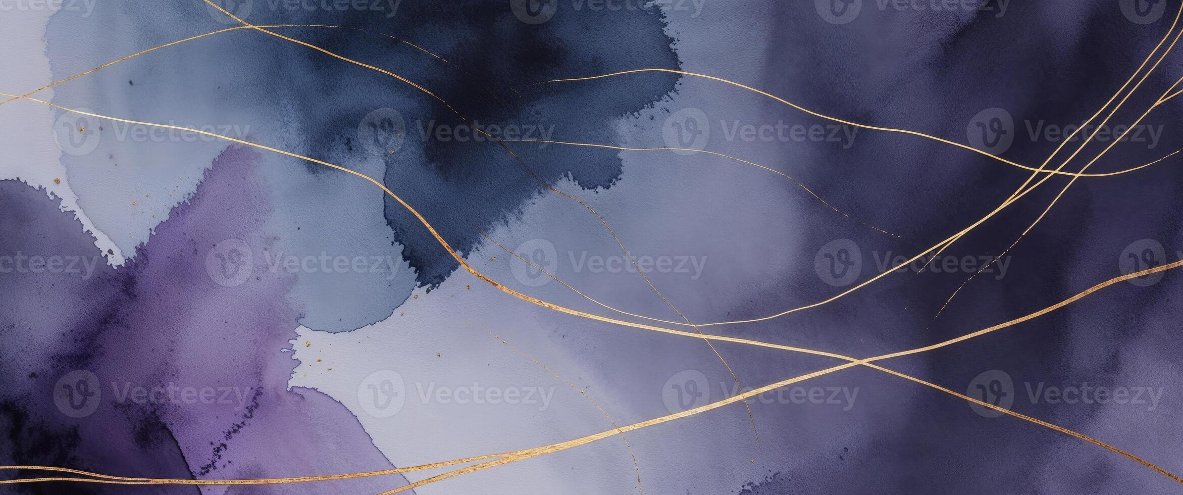 Abstract painting with gold lines and purple paint photo