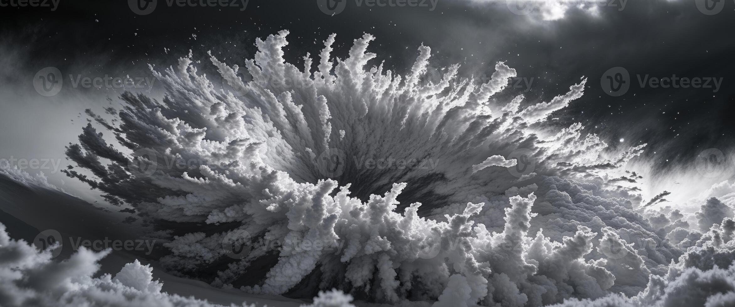 A black and white photo of a large cloud